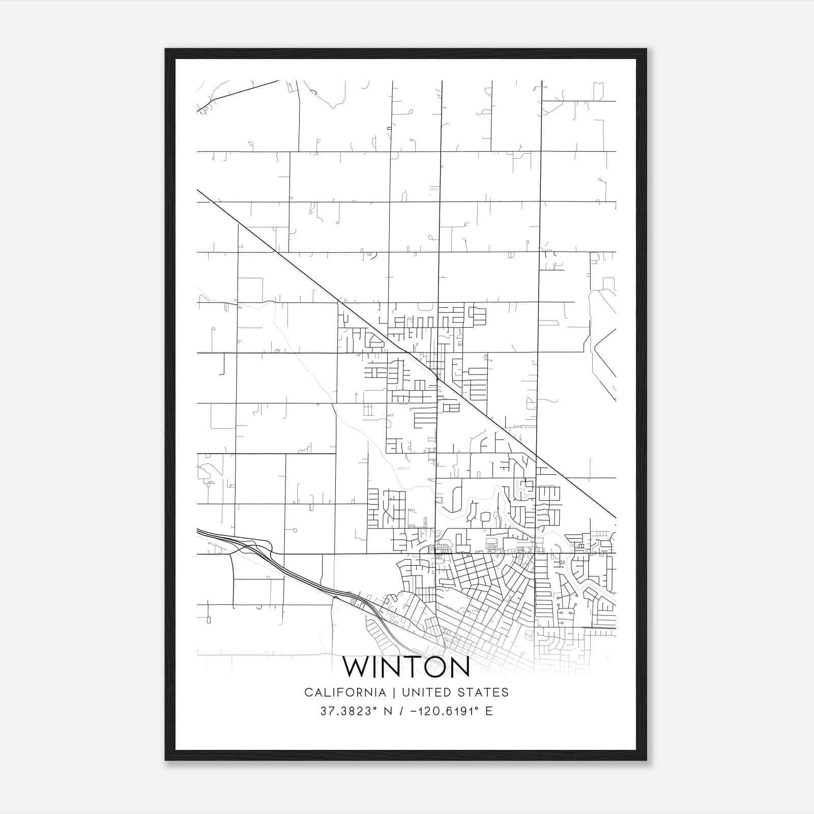 Winton California Map Poster, Modern Home Decor Wall Art Print