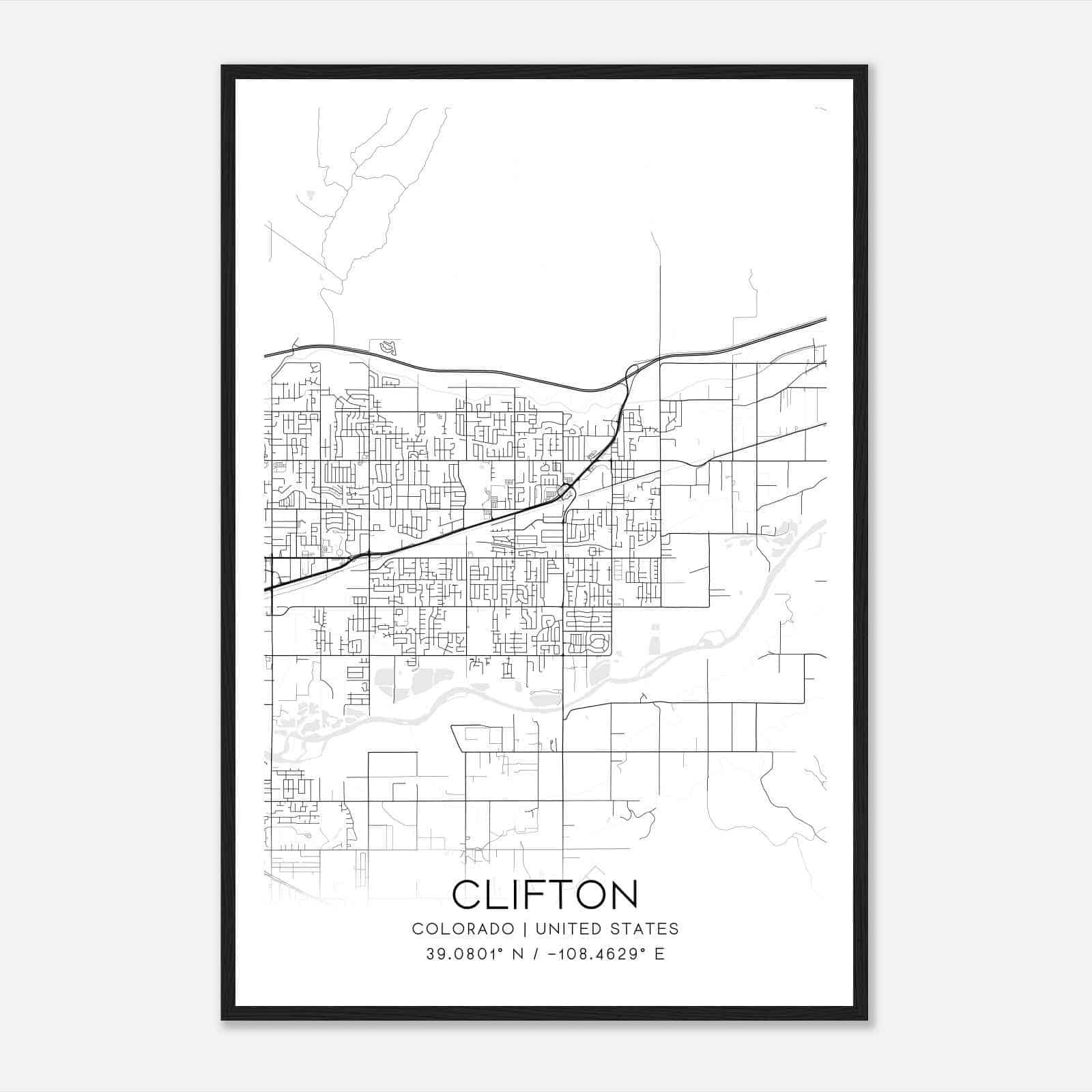 Clifton Colorado Map Poster, Modern Home Decor Wall Art Print