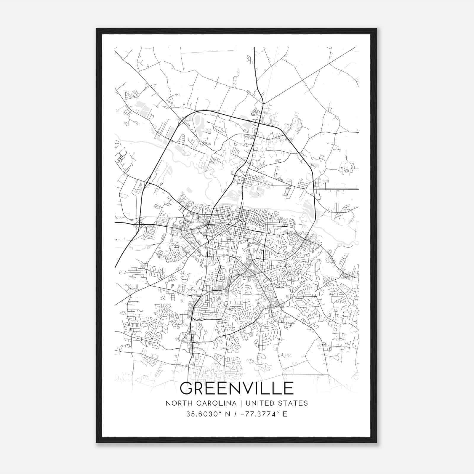 Greenville North Carolina Map Poster, Modern Home Decor Wall Art Print