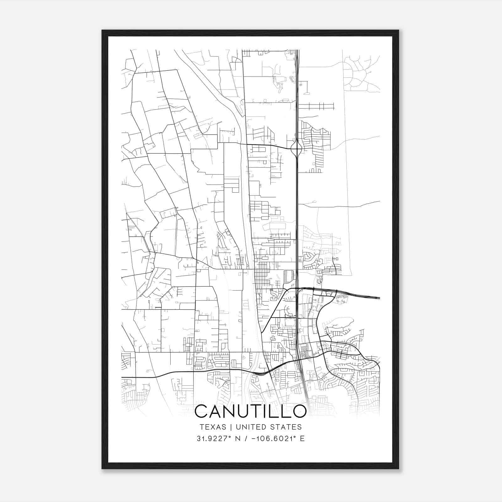 Canutillo Texas Map Poster, Modern Home Decor Wall Art Print