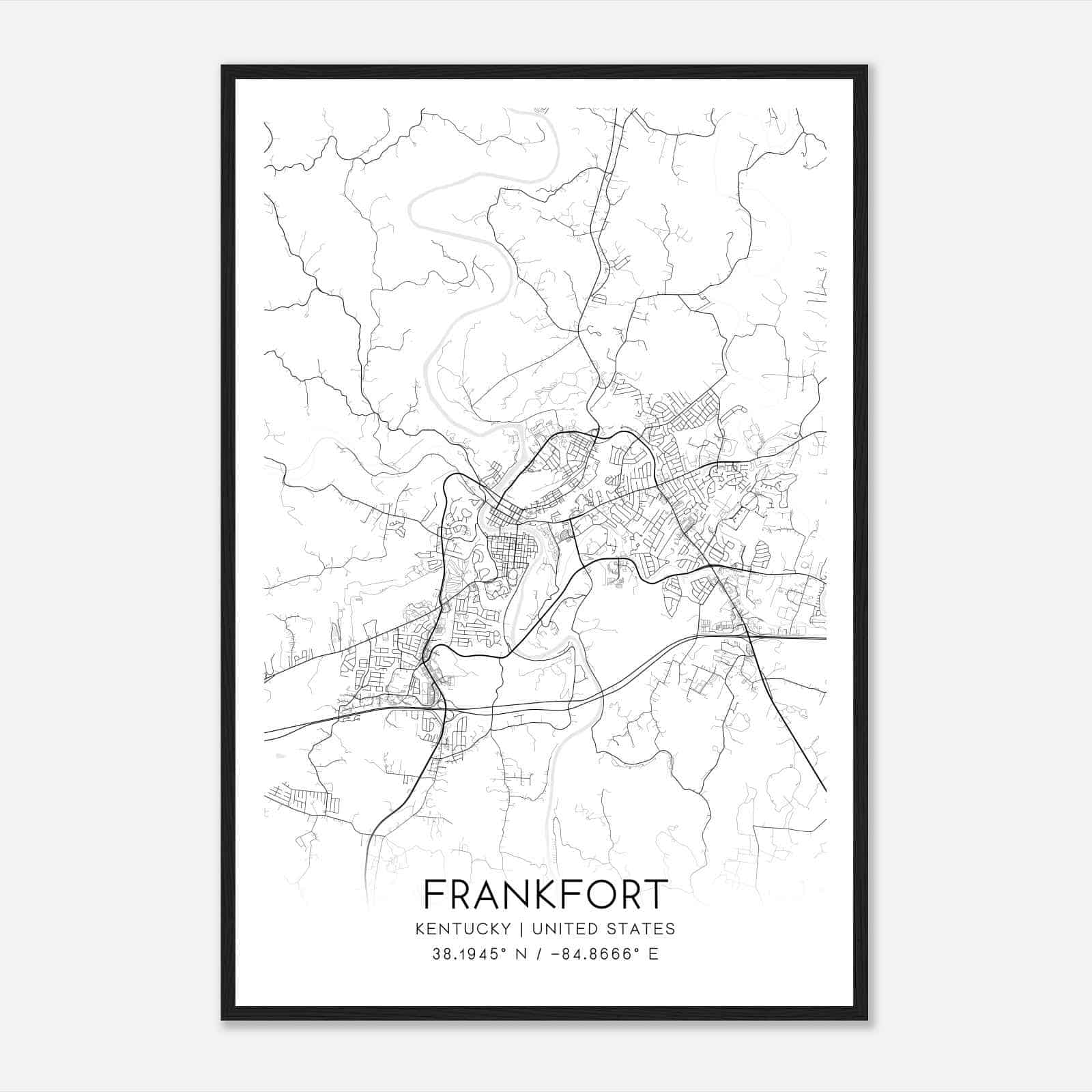 Frankfort Kentucky Map Poster, Modern Home Decor Wall Art Print