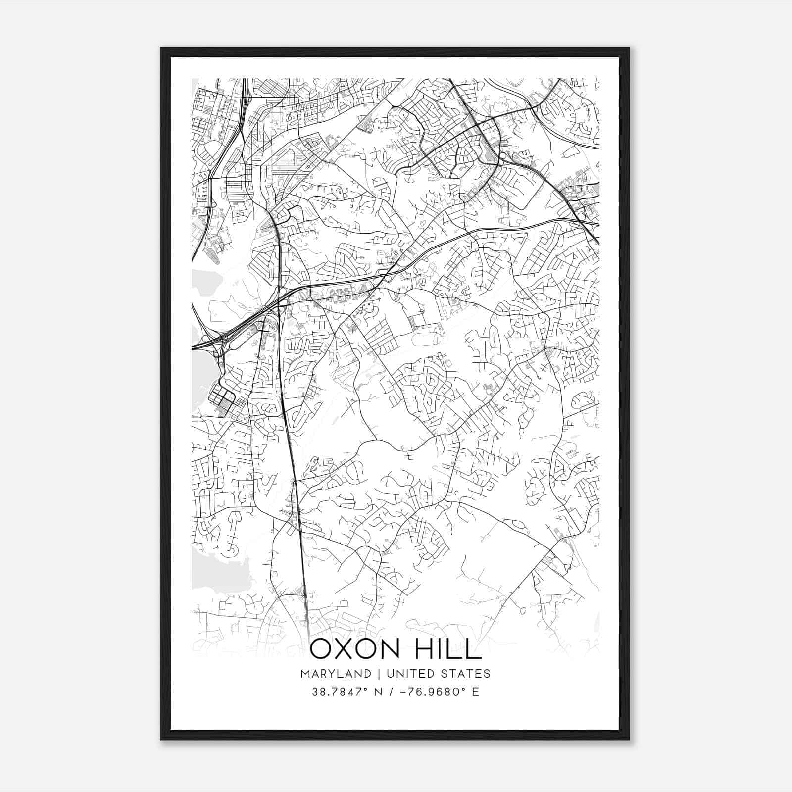 Oxon Hill Maryland Map Poster, Modern Home Decor Wall Art Print