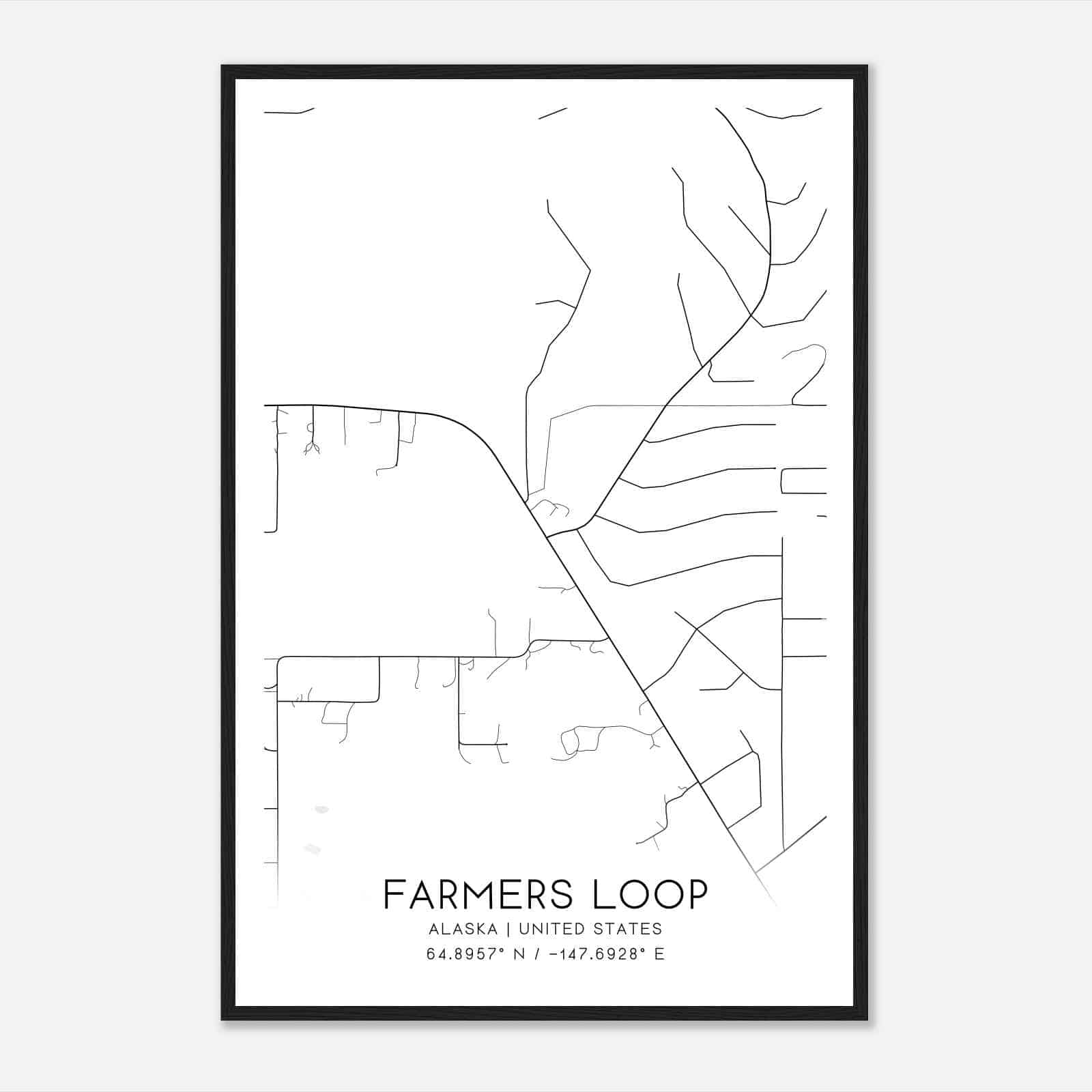 Farmers Loop Alaska Map Poster, Modern Home Decor Wall Art Print