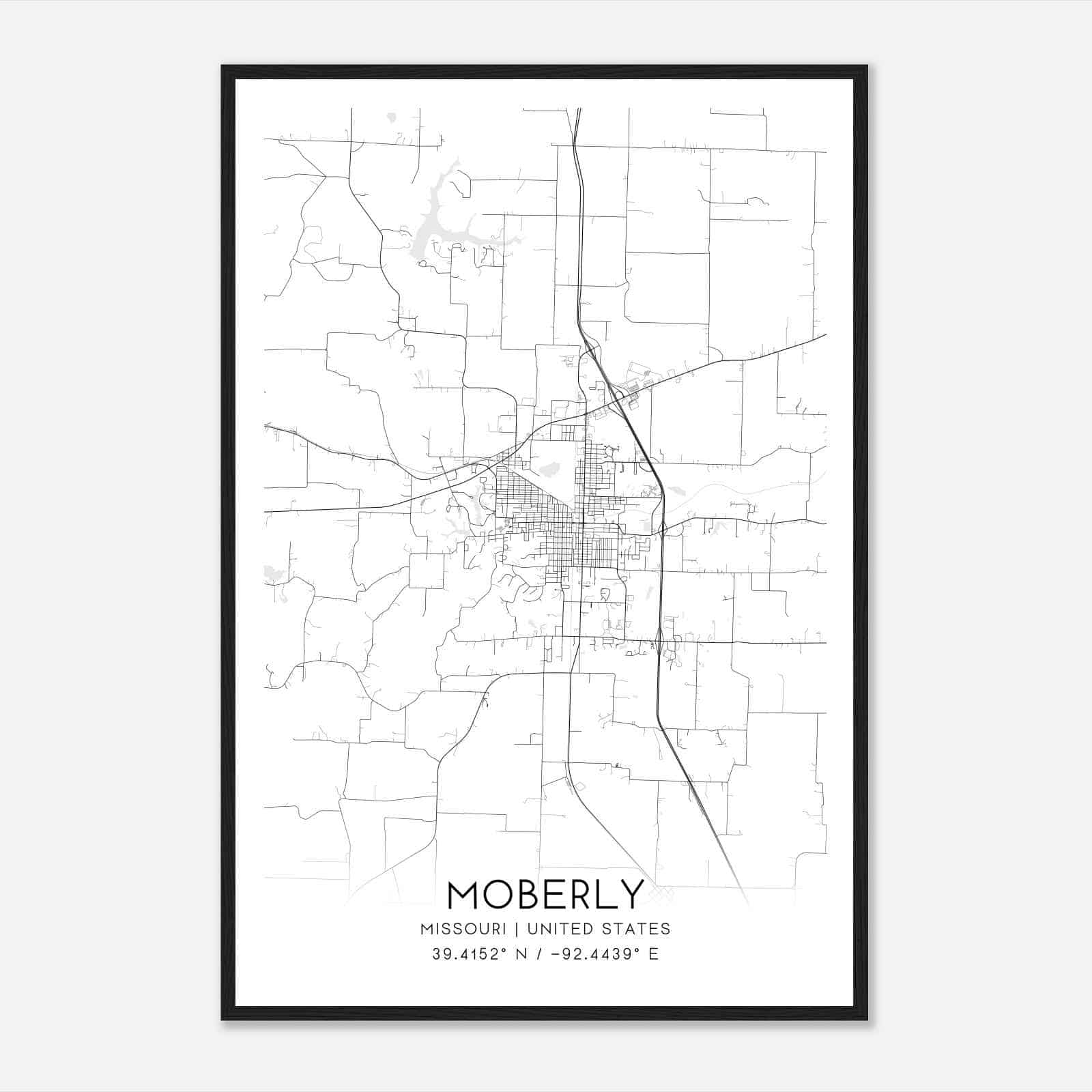 Moberly Missouri Map Poster, Modern Home Decor Wall Art Print