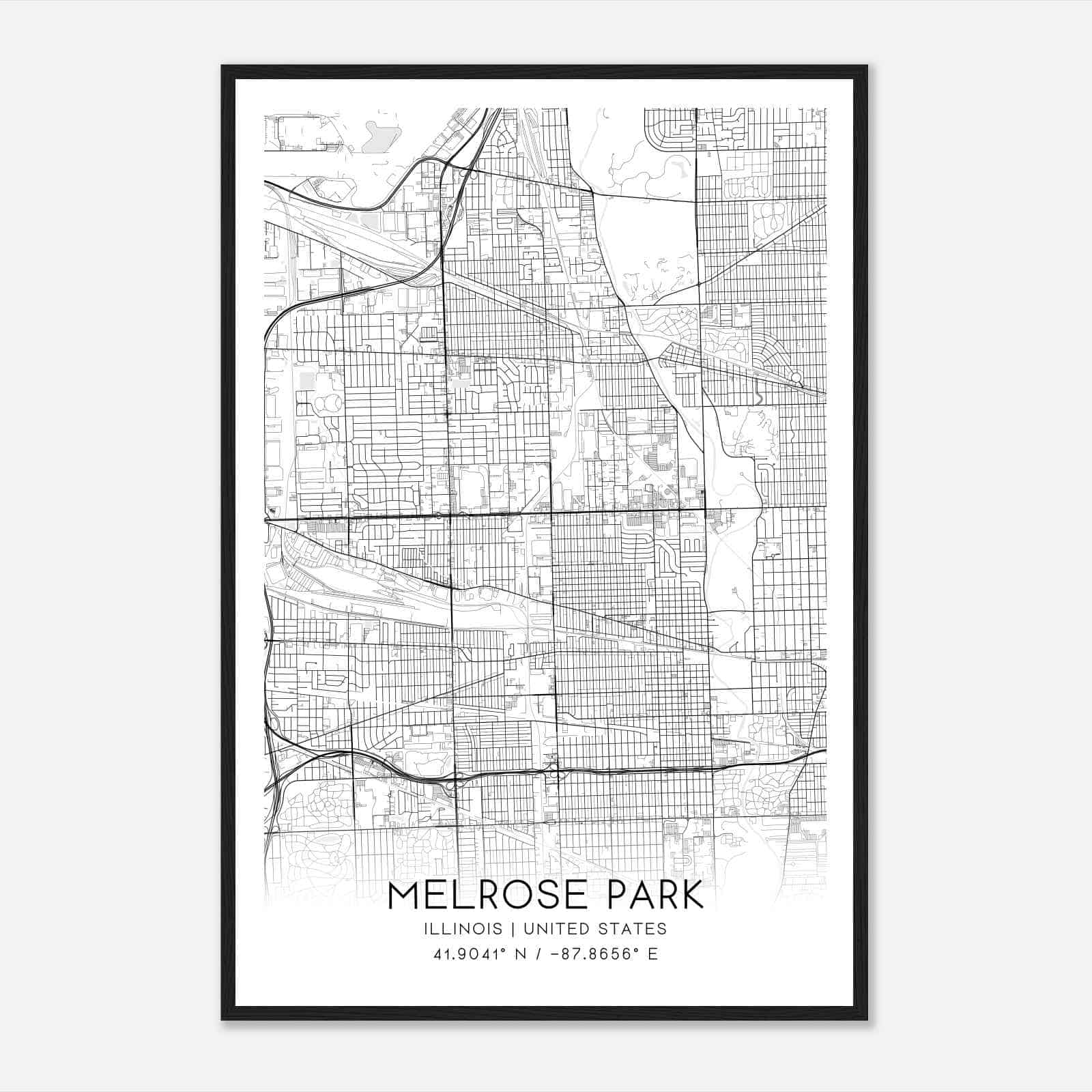 Melrose Park Illinois Map Poster, Modern Home Decor Wall Art Print