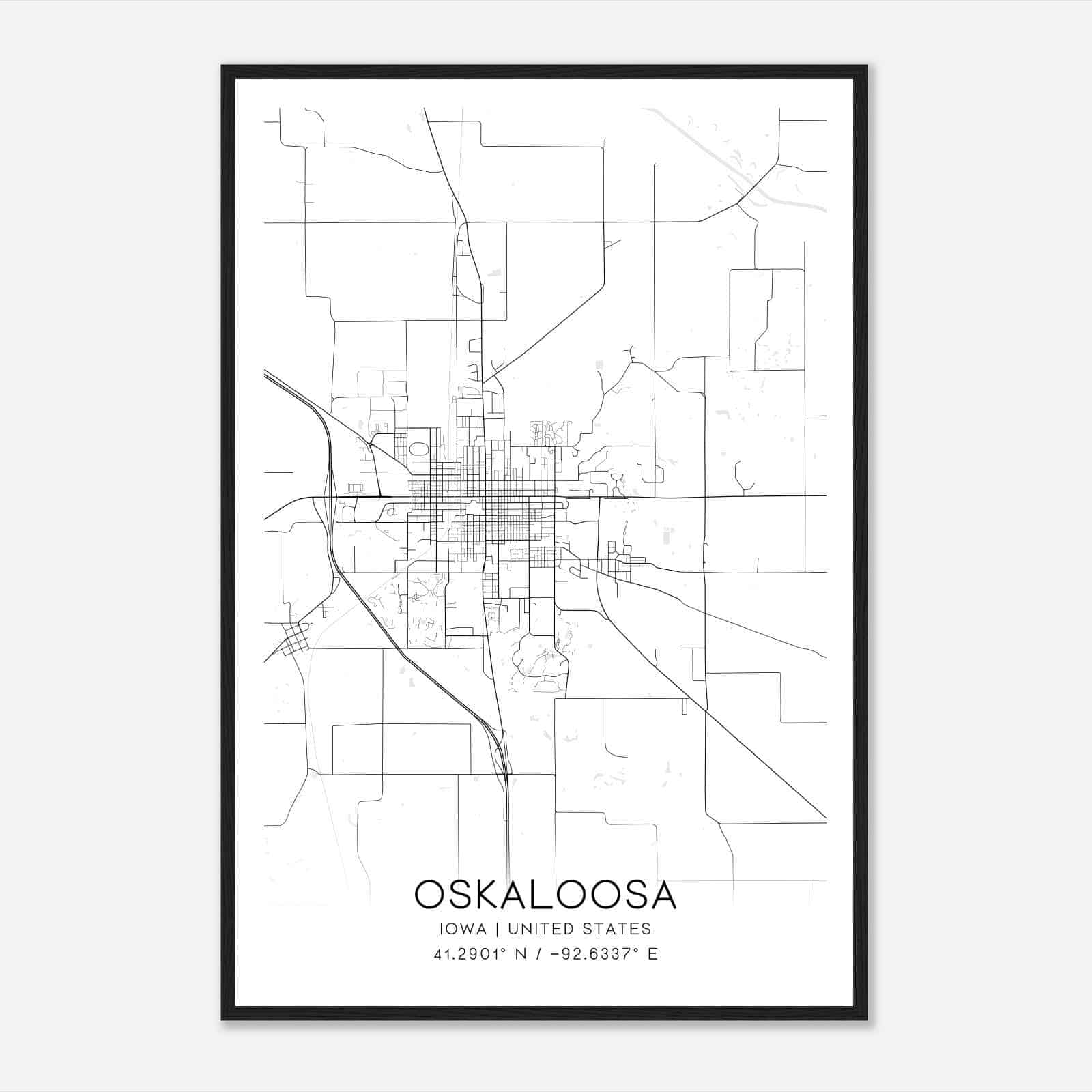 Oskaloosa Iowa Map Poster, Modern Home Decor Wall Art Print