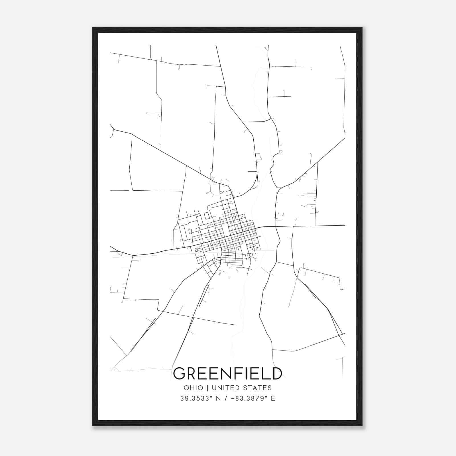 Greenfield Ohio Map Poster, Modern Home Decor Wall Art Print