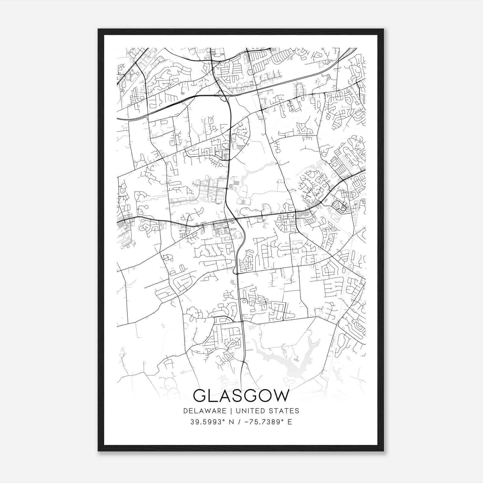 Glasgow Delaware Map Poster, Modern Home Decor Wall Art Print