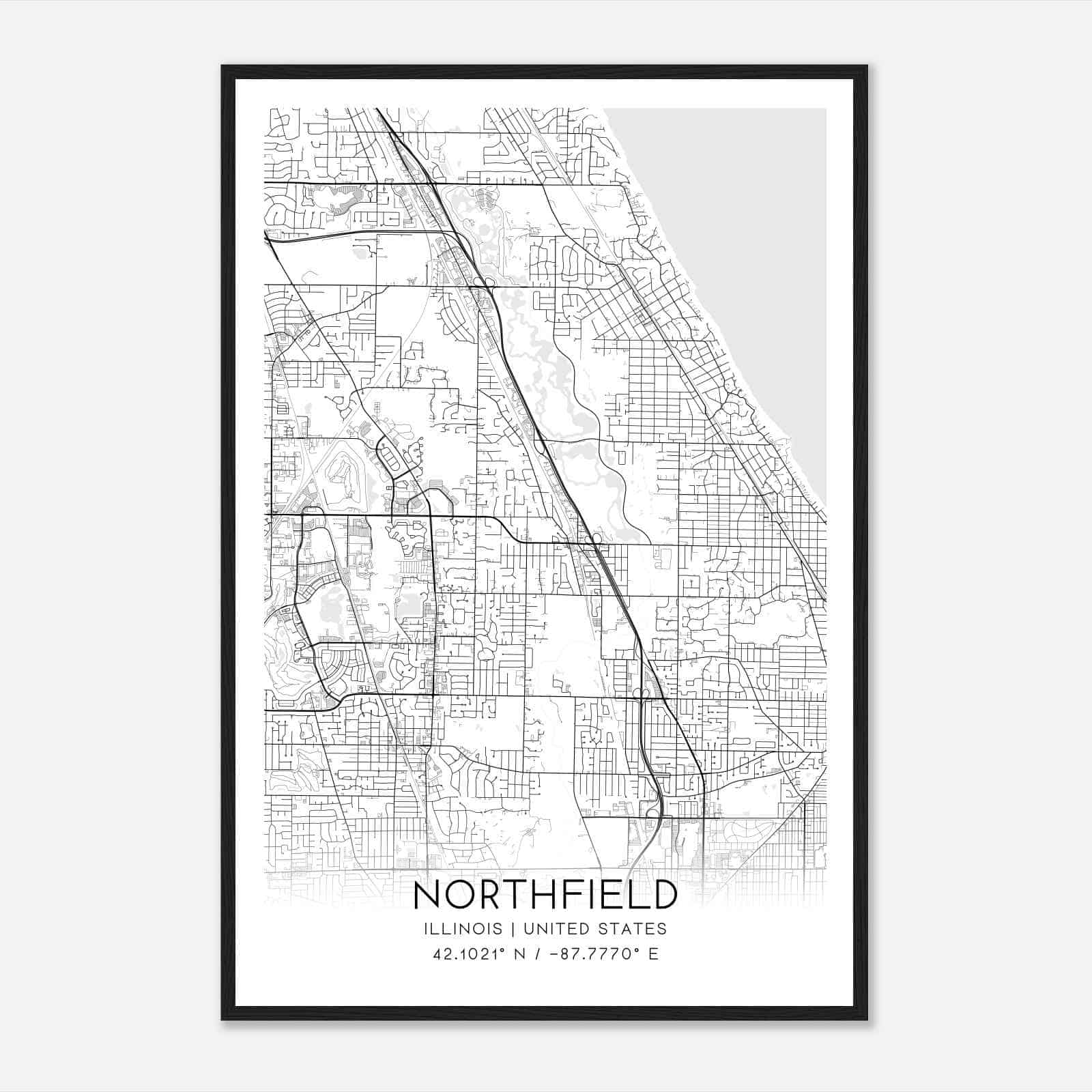 Northfield Illinois Map Poster, Modern Home Decor Wall Art Print