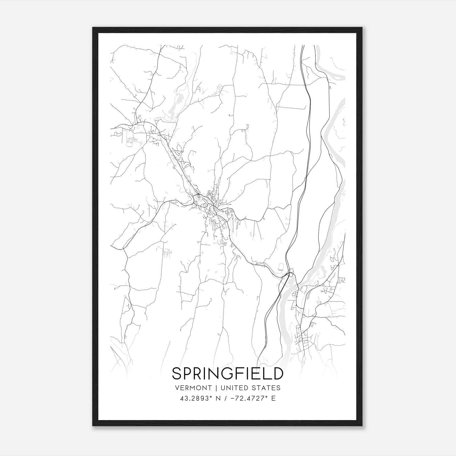 Springfield Vermont Map Poster, Modern Home Decor Wall Art Print
