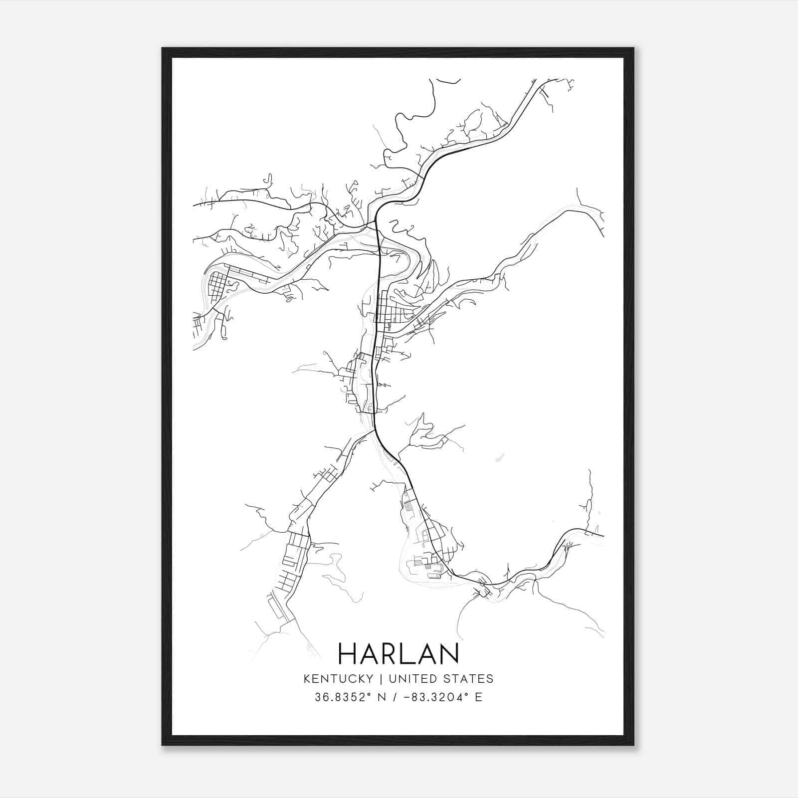 Harlan Kentucky Map Poster, Modern Home Decor Wall Art Print