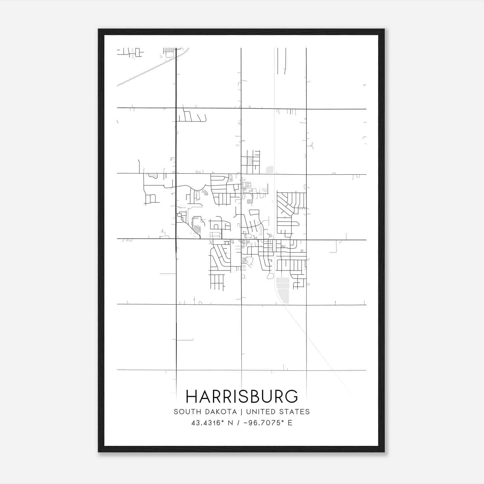 Harrisburg South Dakota Map Poster, Modern Home Decor Wall Art Print