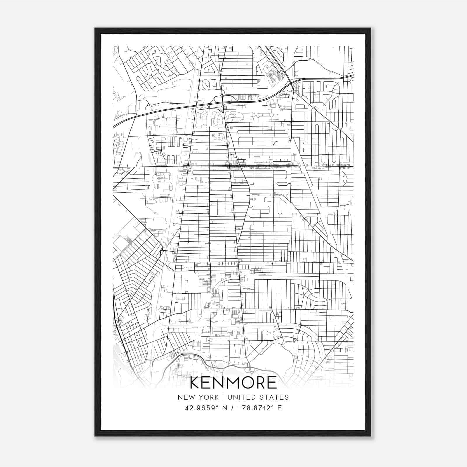 Kenmore New York Map Poster, Modern Home Decor Wall Art Print