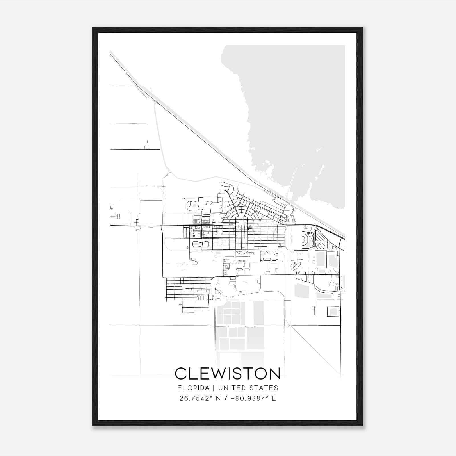 Clewiston Florida Map Poster, Modern Home Decor Wall Art Print
