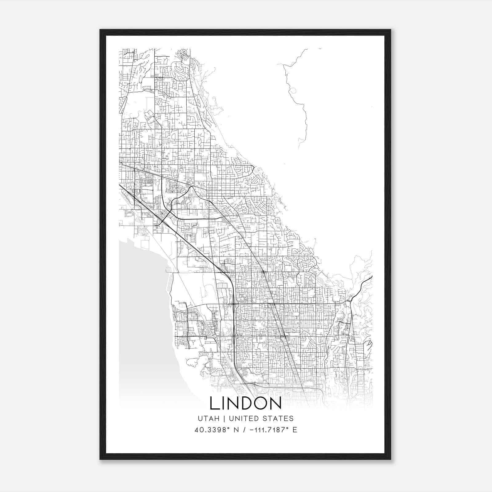 Lindon Utah Map Poster, Modern Home Decor Wall Art Print