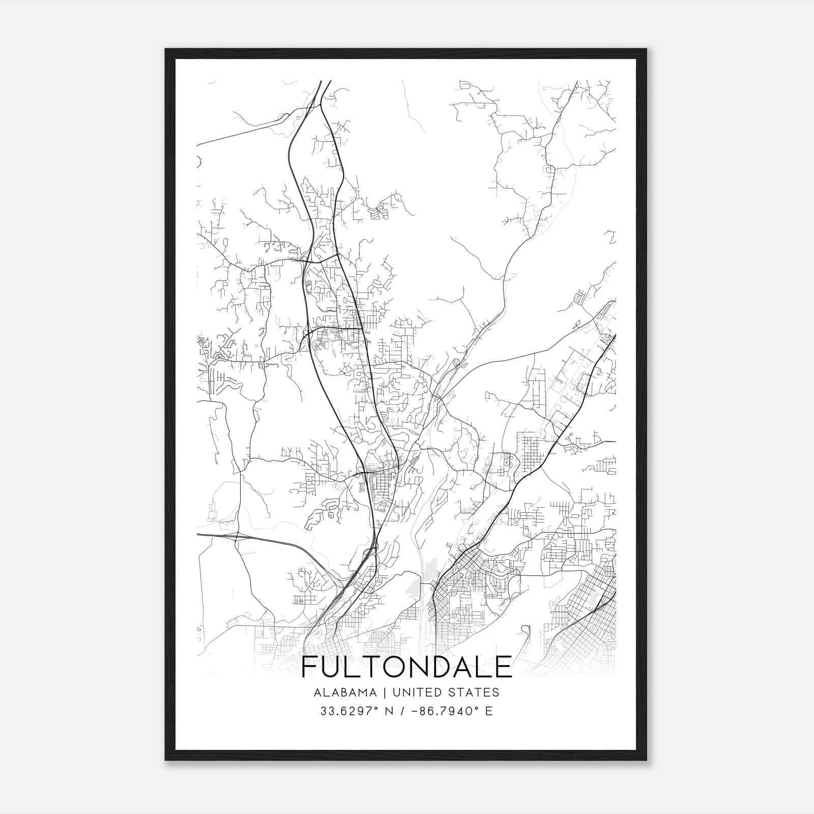 Fultondale Alabama Map Poster, Modern Home Decor Wall Art Print Custom Maps & Posters