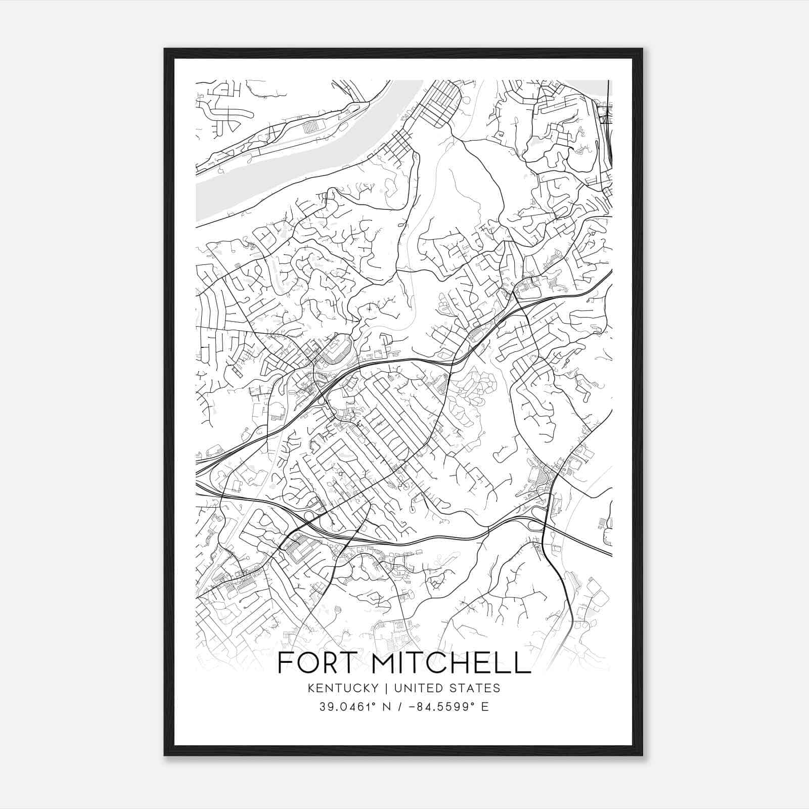 Fort Mitchell Kentucky Map Poster, Modern Home Decor Wall Art Print