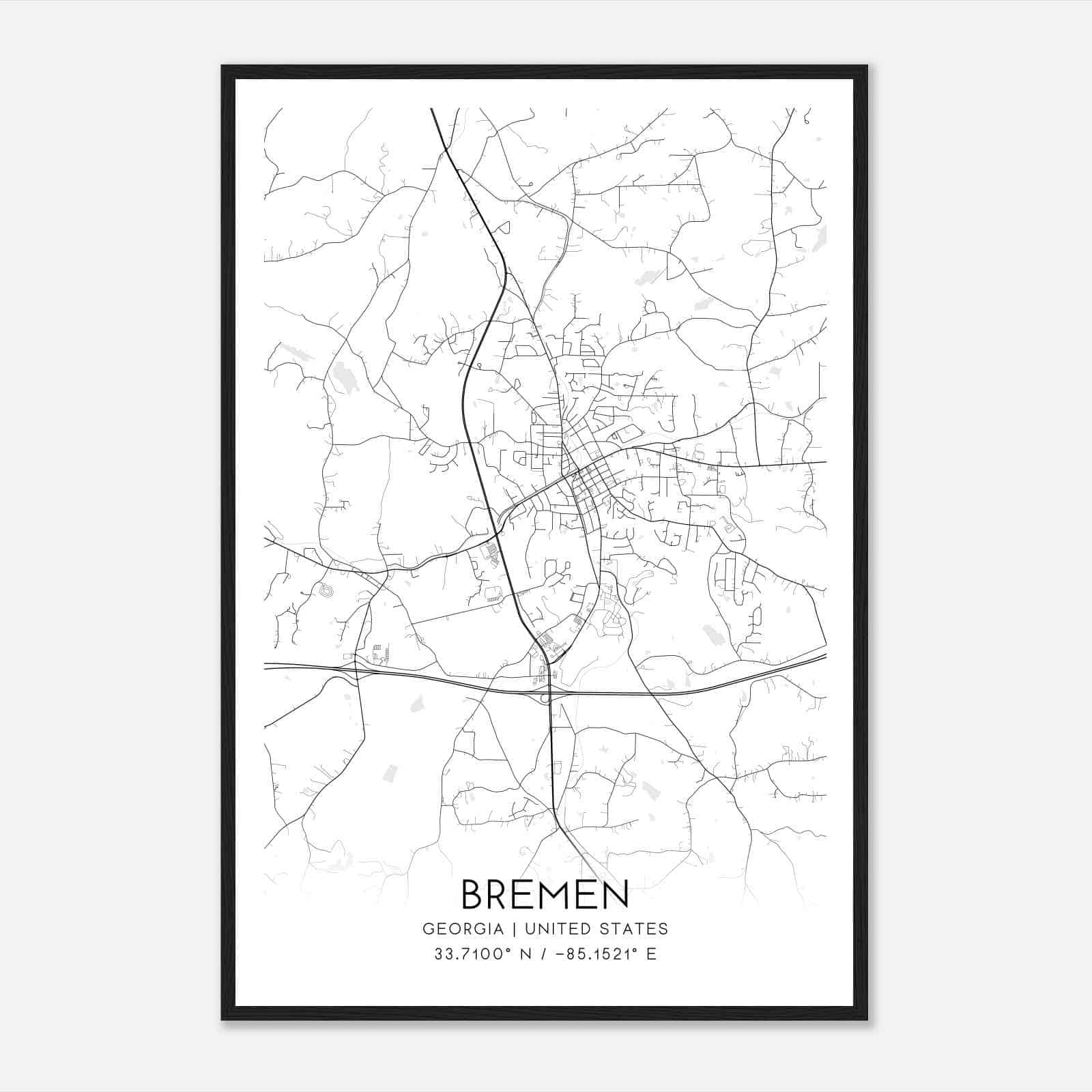 Bremen Georgia Map Poster, Modern Home Decor Wall Art Print