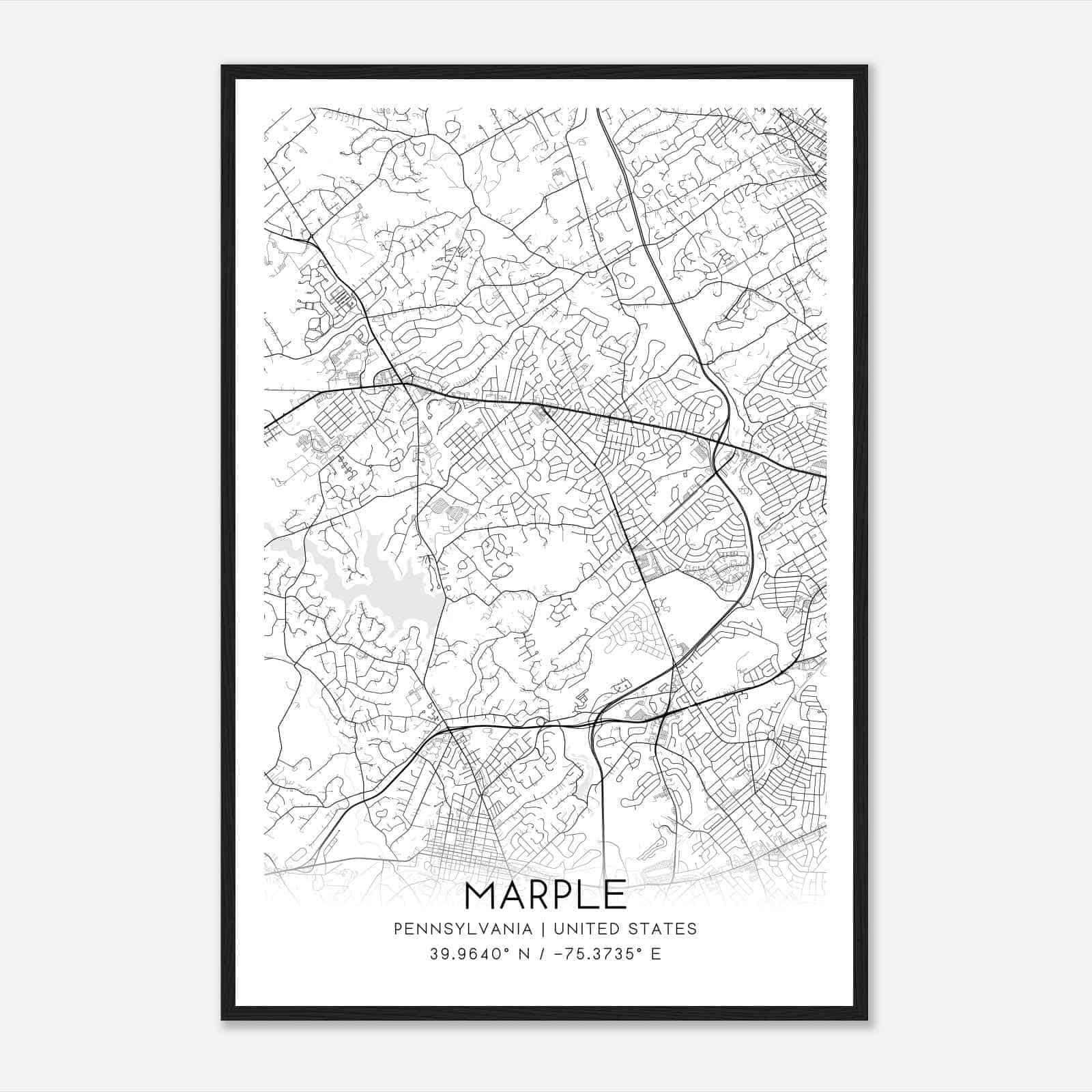 Marple Pennsylvania Map Poster, Modern Home Decor Wall Art Print