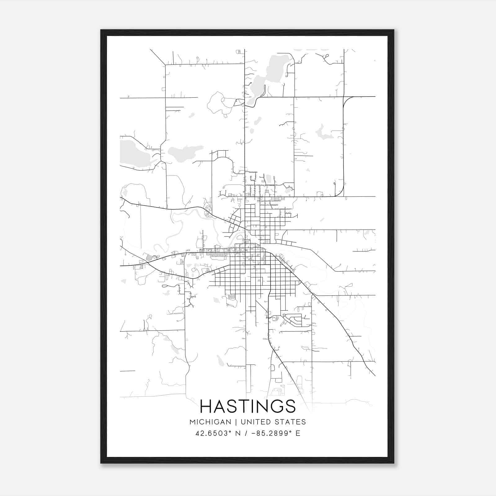 Hastings Michigan Map Poster, Modern Home Decor Wall Art Print