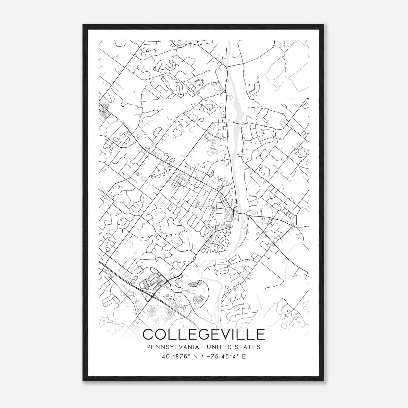 Collegeville Pennsylvania Map Poster, Modern Home Decor Wall Art Print