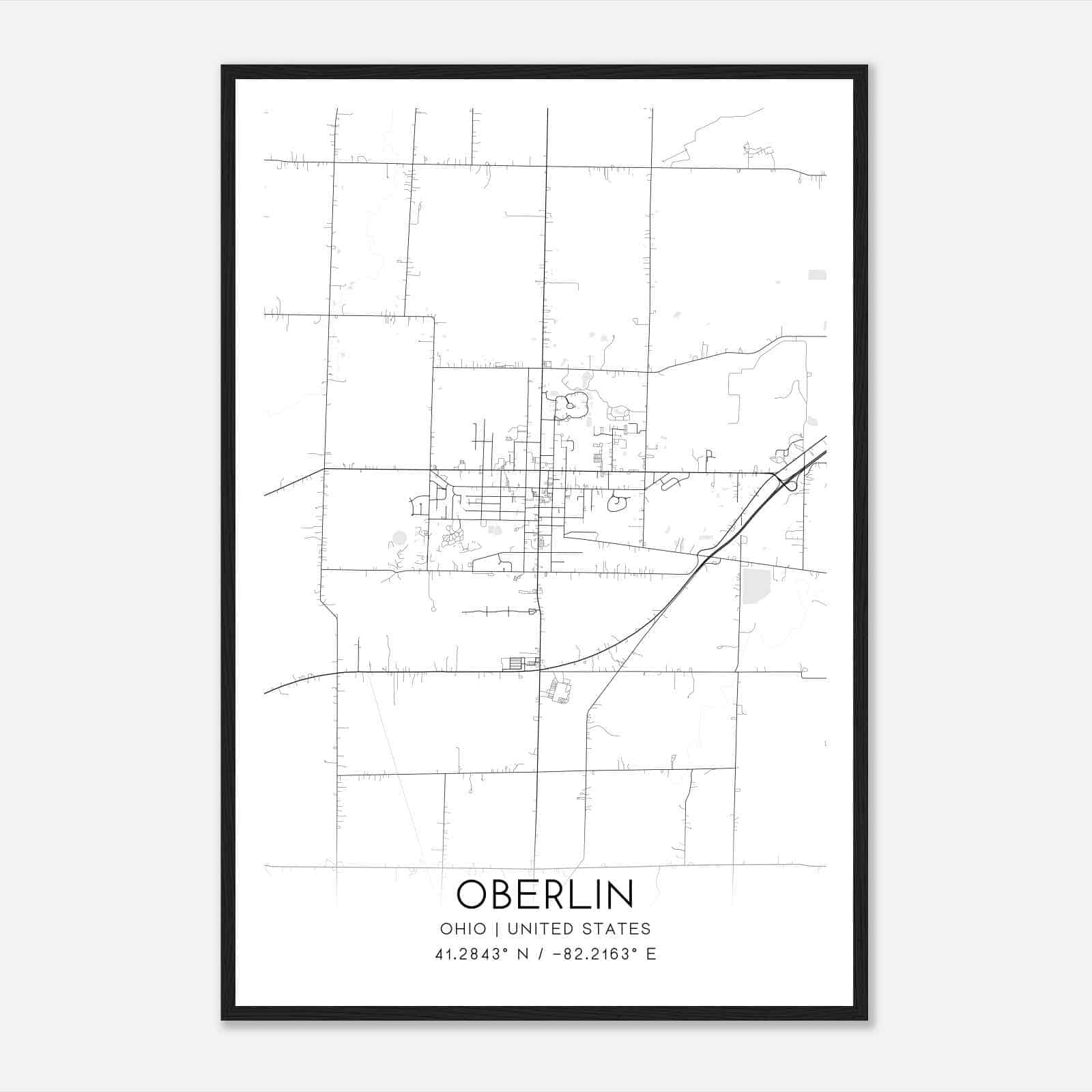 Oberlin Ohio Map Poster, Modern Home Decor Wall Art Print