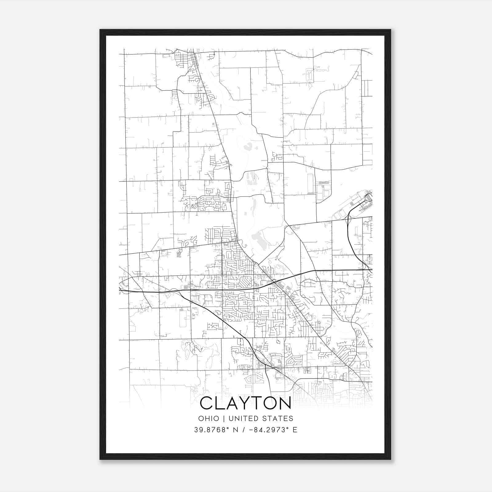 Clayton Ohio Map Poster, Modern Home Decor Wall Art Print