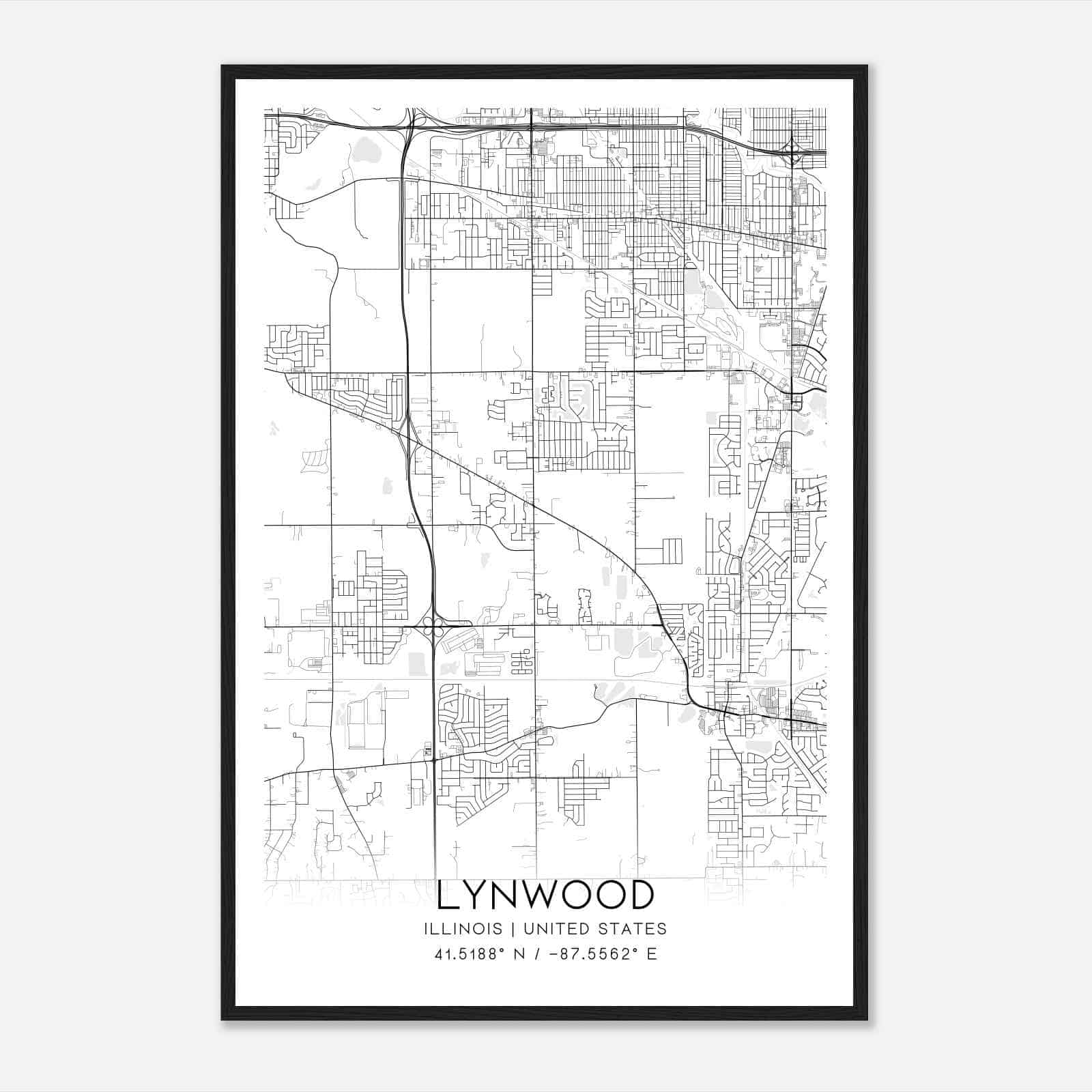 Lynwood Illinois Map Poster, Modern Home Decor Wall Art Print