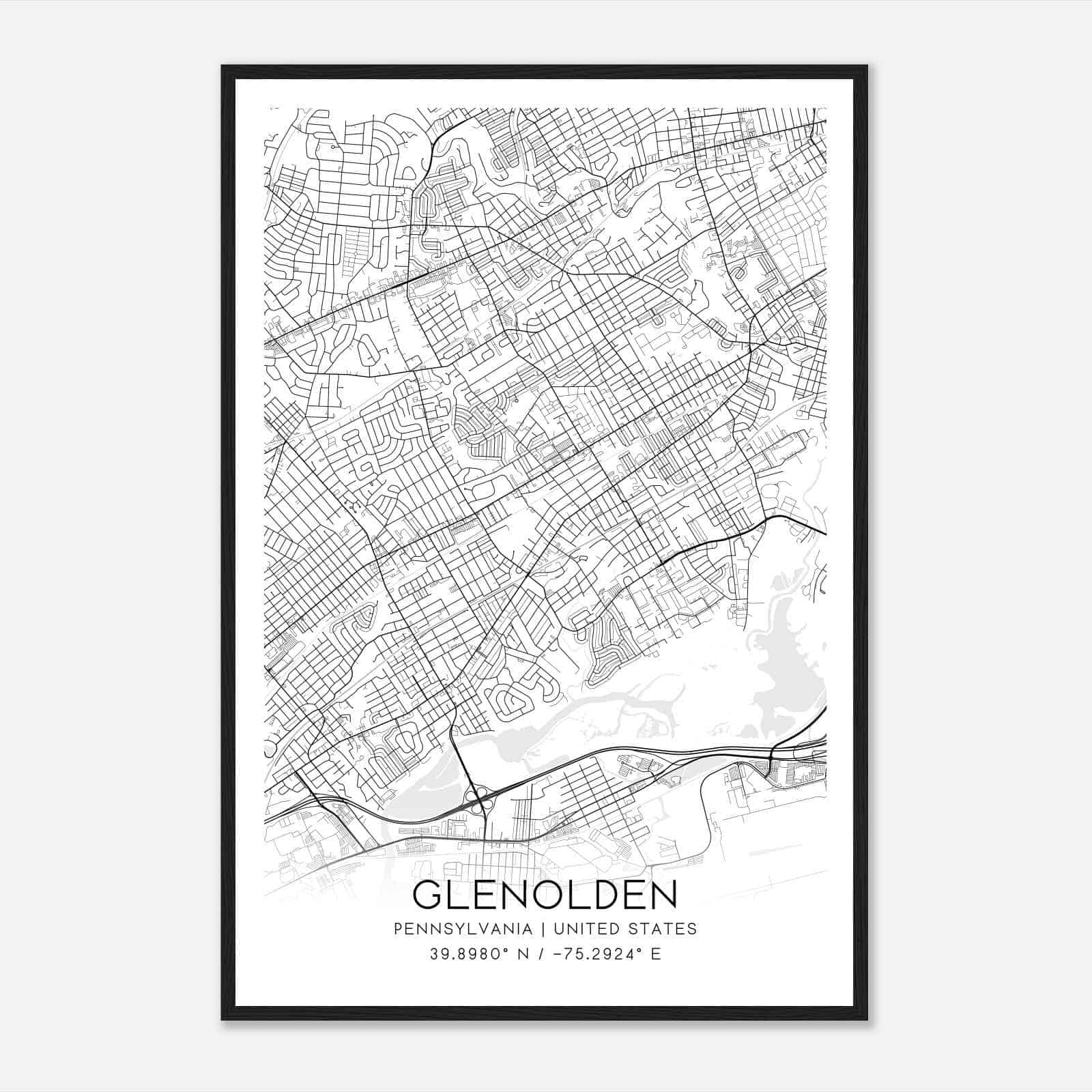 Glenolden Pennsylvania Map Poster, Modern Home Decor Wall Art Print