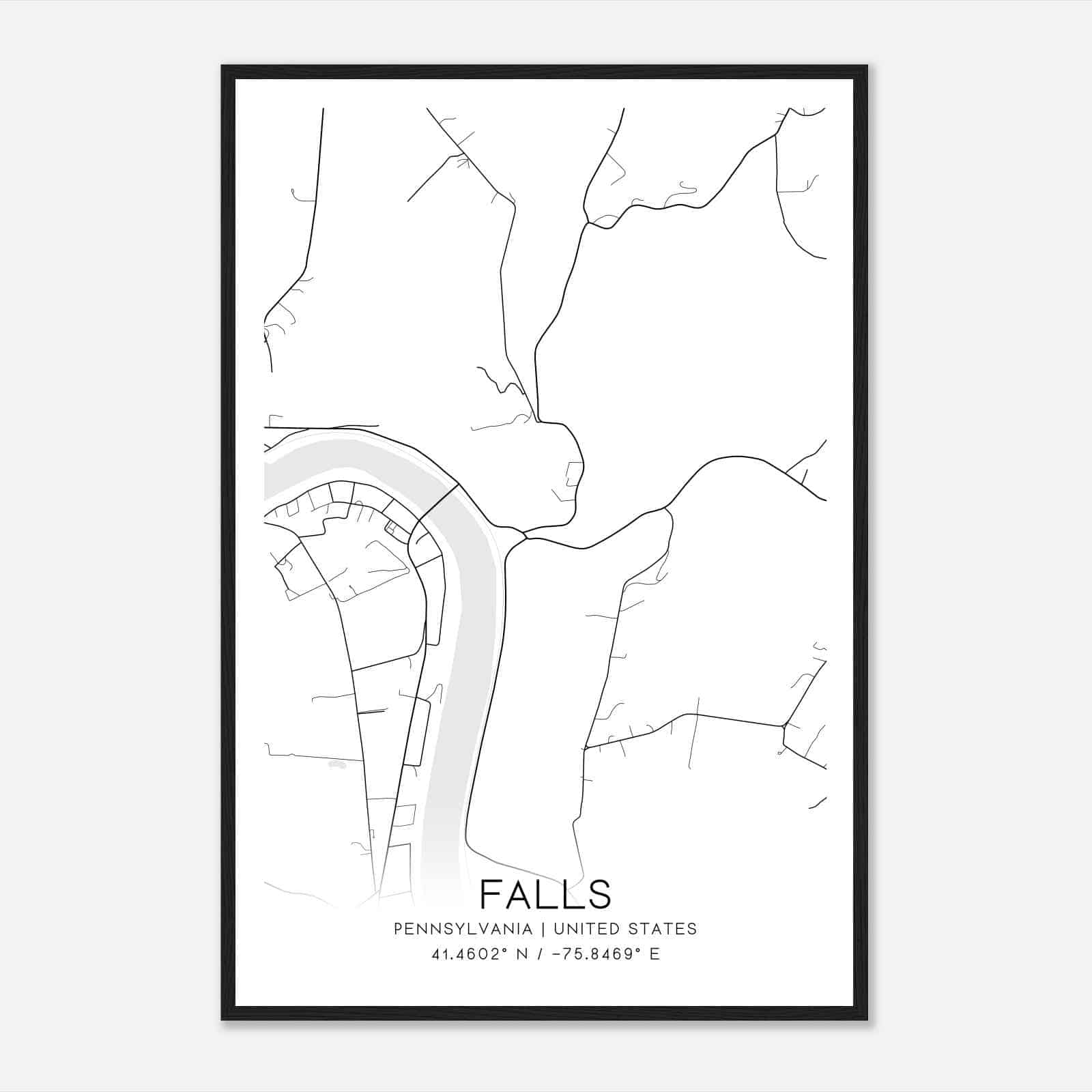 Falls Pennsylvania Map Poster, Modern Home Decor Wall Art Print