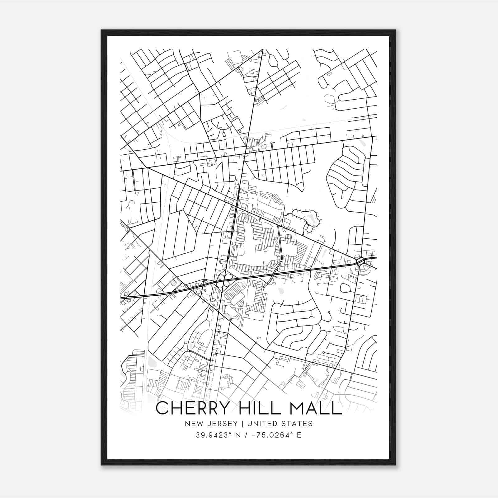 Cherry Hill Mall New Jersey Map Poster, Modern Home Decor Wall Art Print