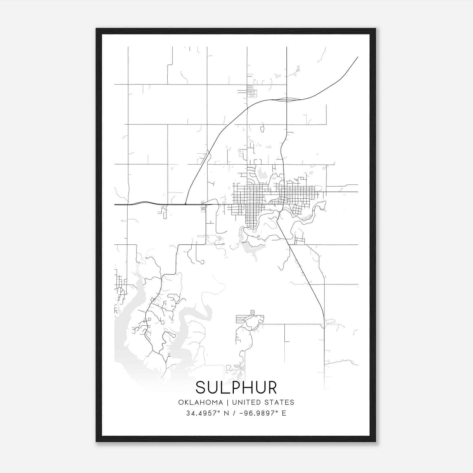 Sulphur Oklahoma Map Poster, Modern Home Decor Wall Art Print