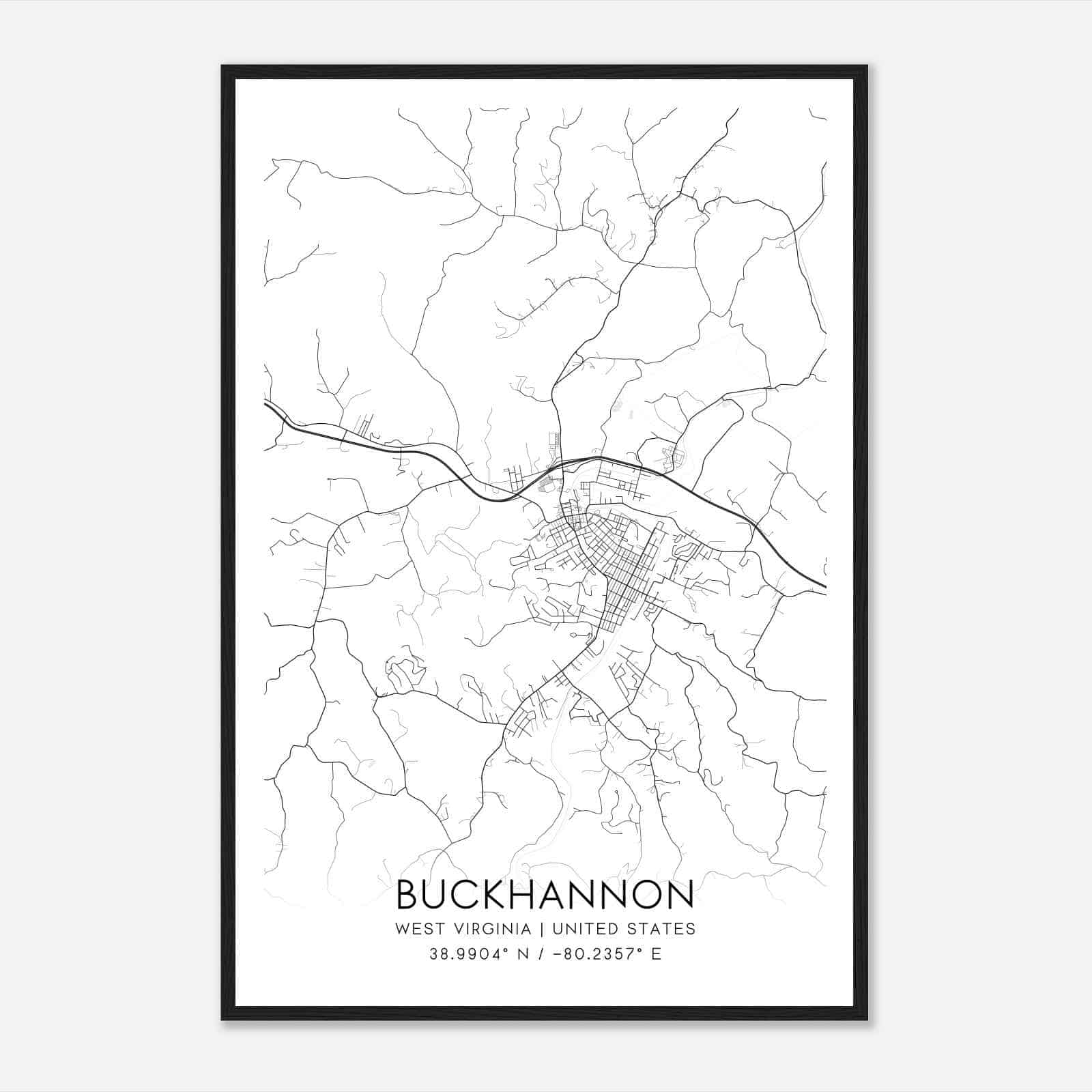 Buckhannon West Virginia Map Poster, Modern Home Decor Wall Art Print