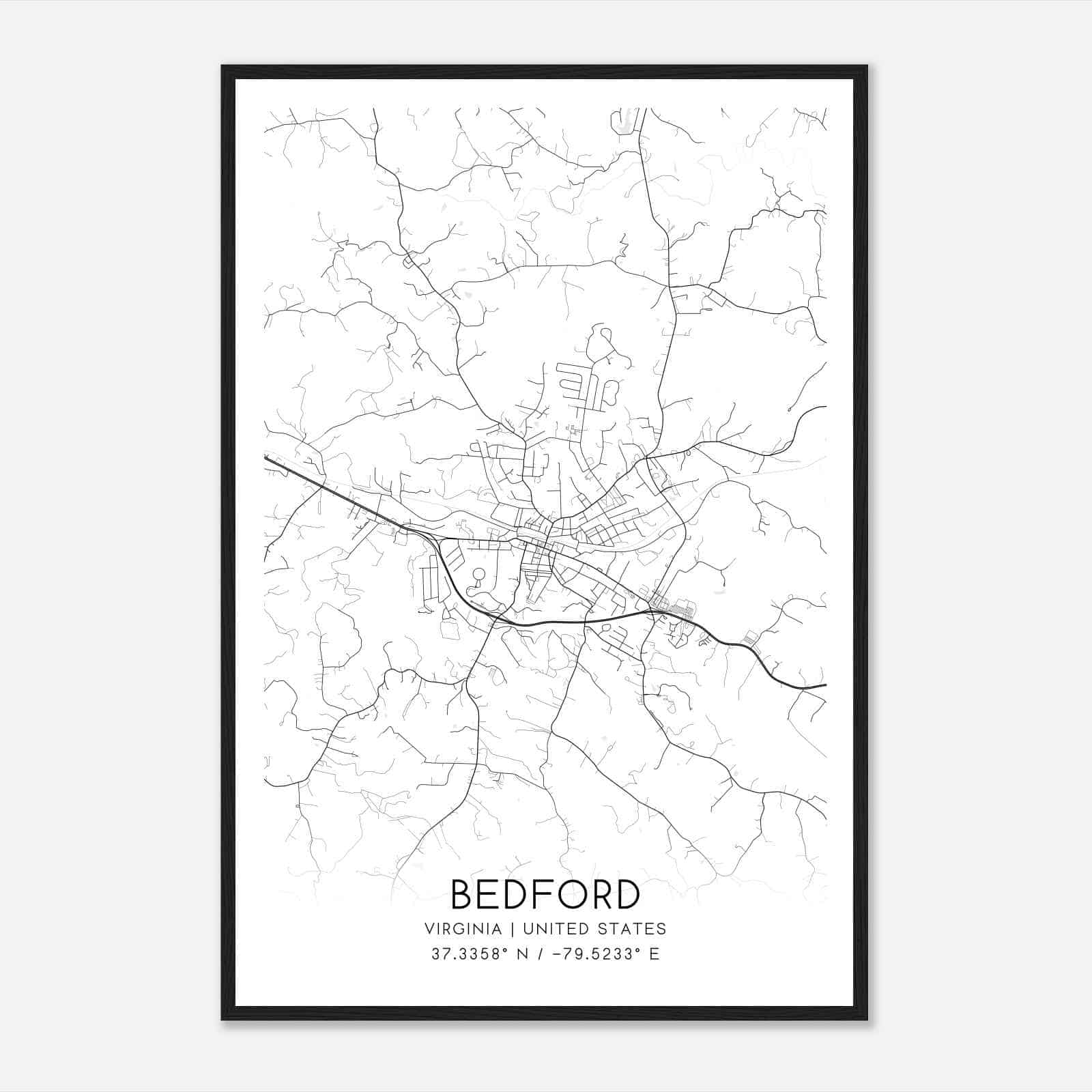Bedford Virginia Map Poster, Modern Home Decor Wall Art Print