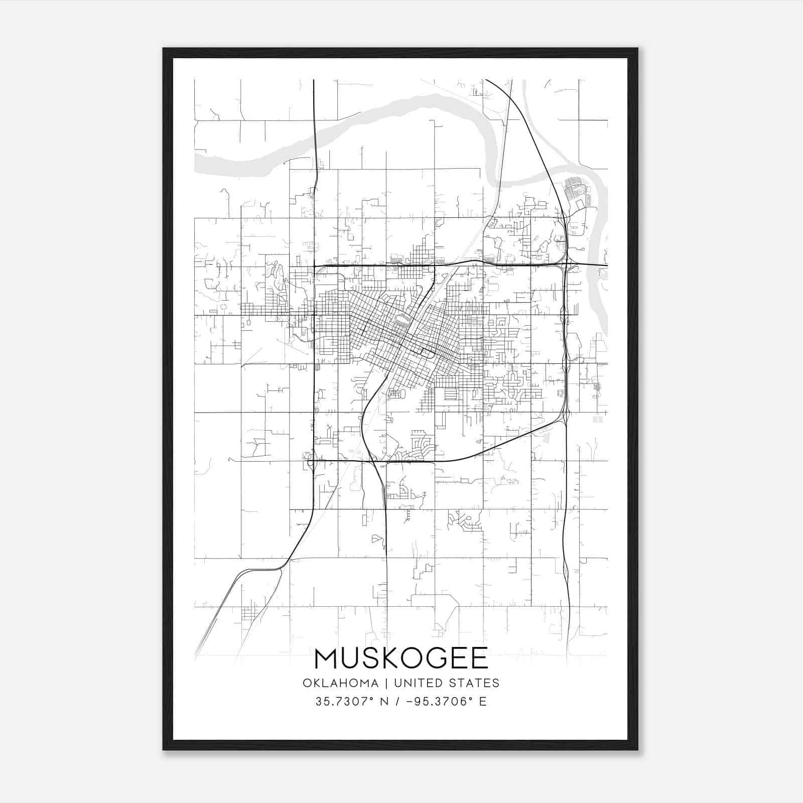 Muskogee Oklahoma Map Poster, Modern Home Decor Wall Art Print
