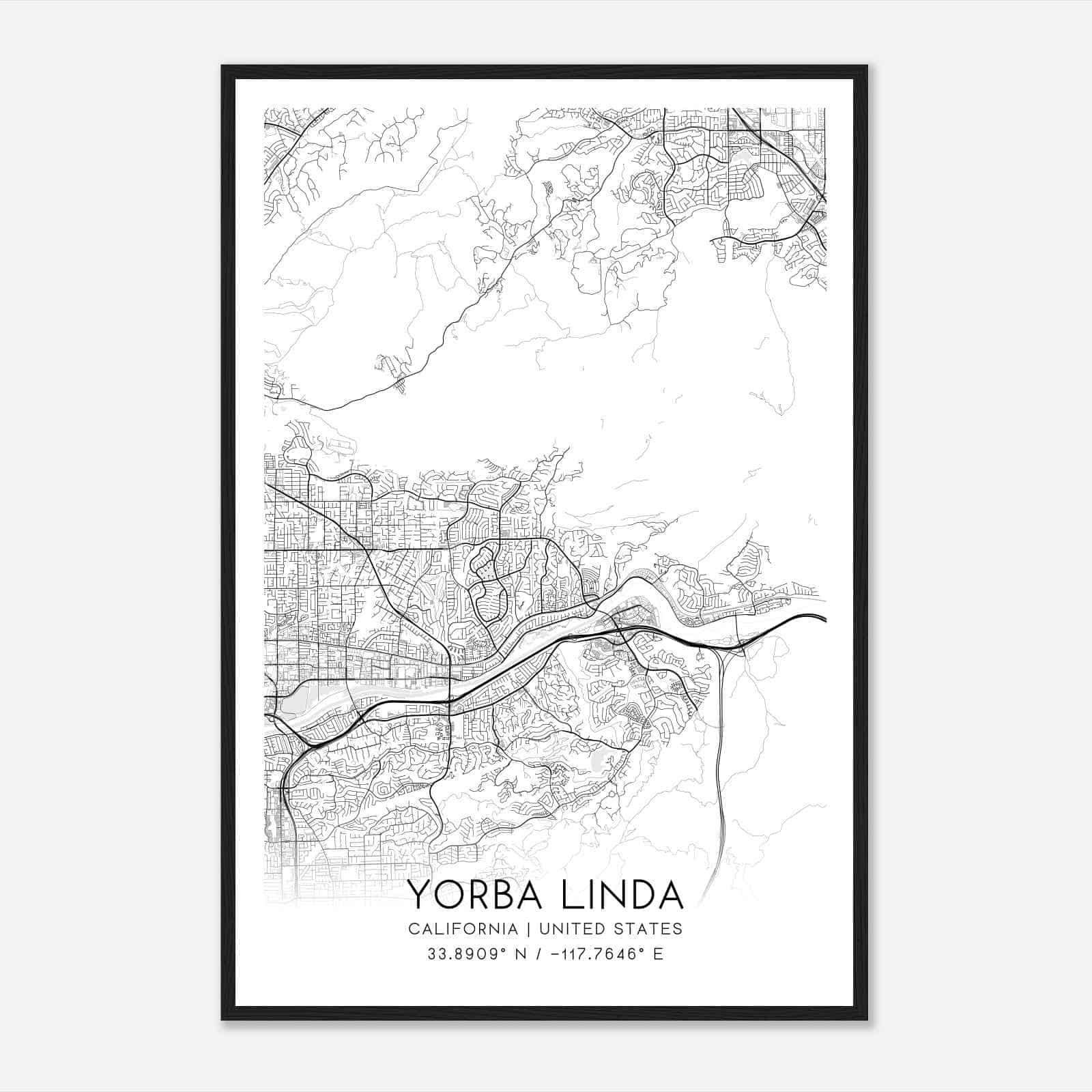 Yorba Linda California Map Poster, Modern Home Decor Wall Art Print