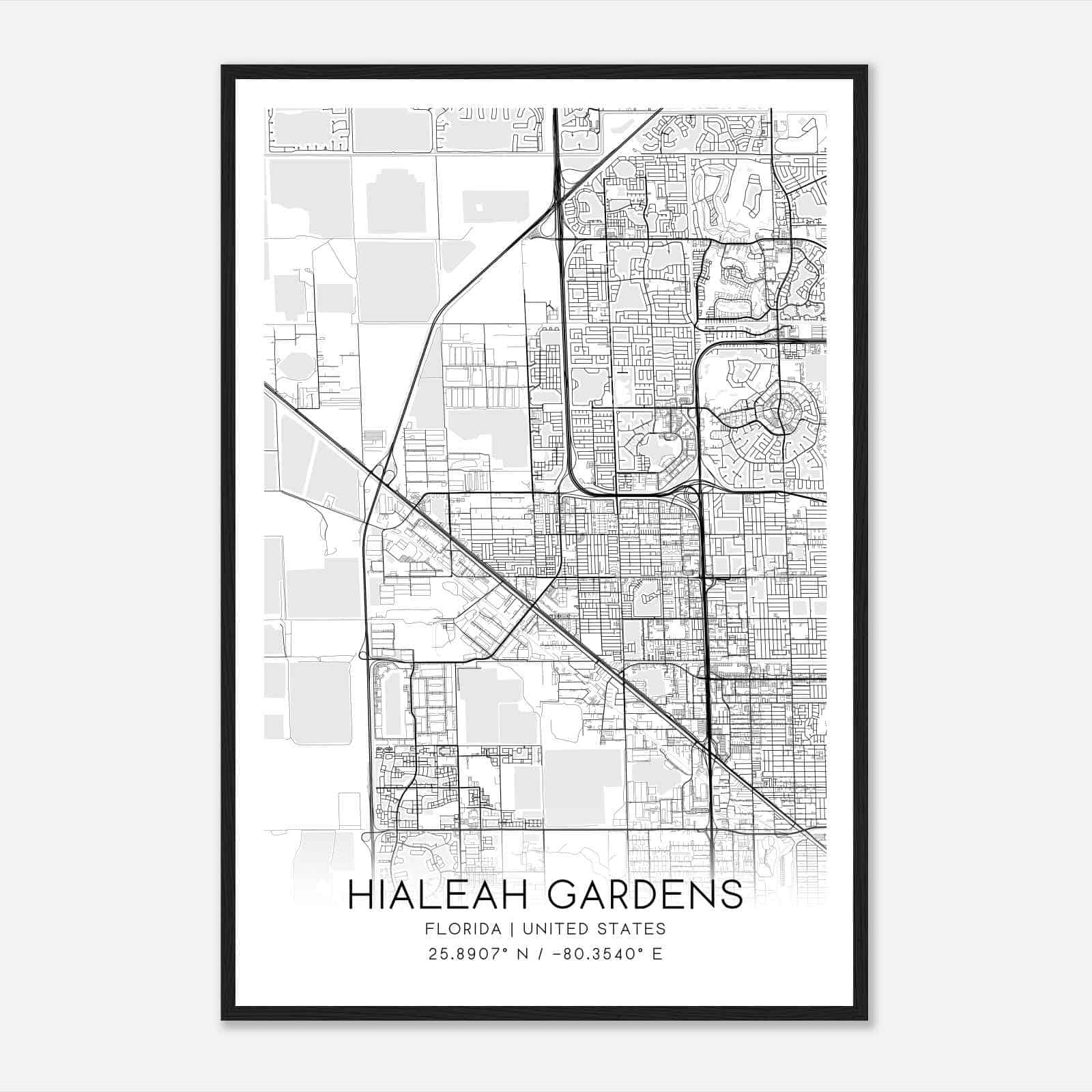 Hialeah Gardens Florida Map Poster, Modern Home Decor Wall Art Print