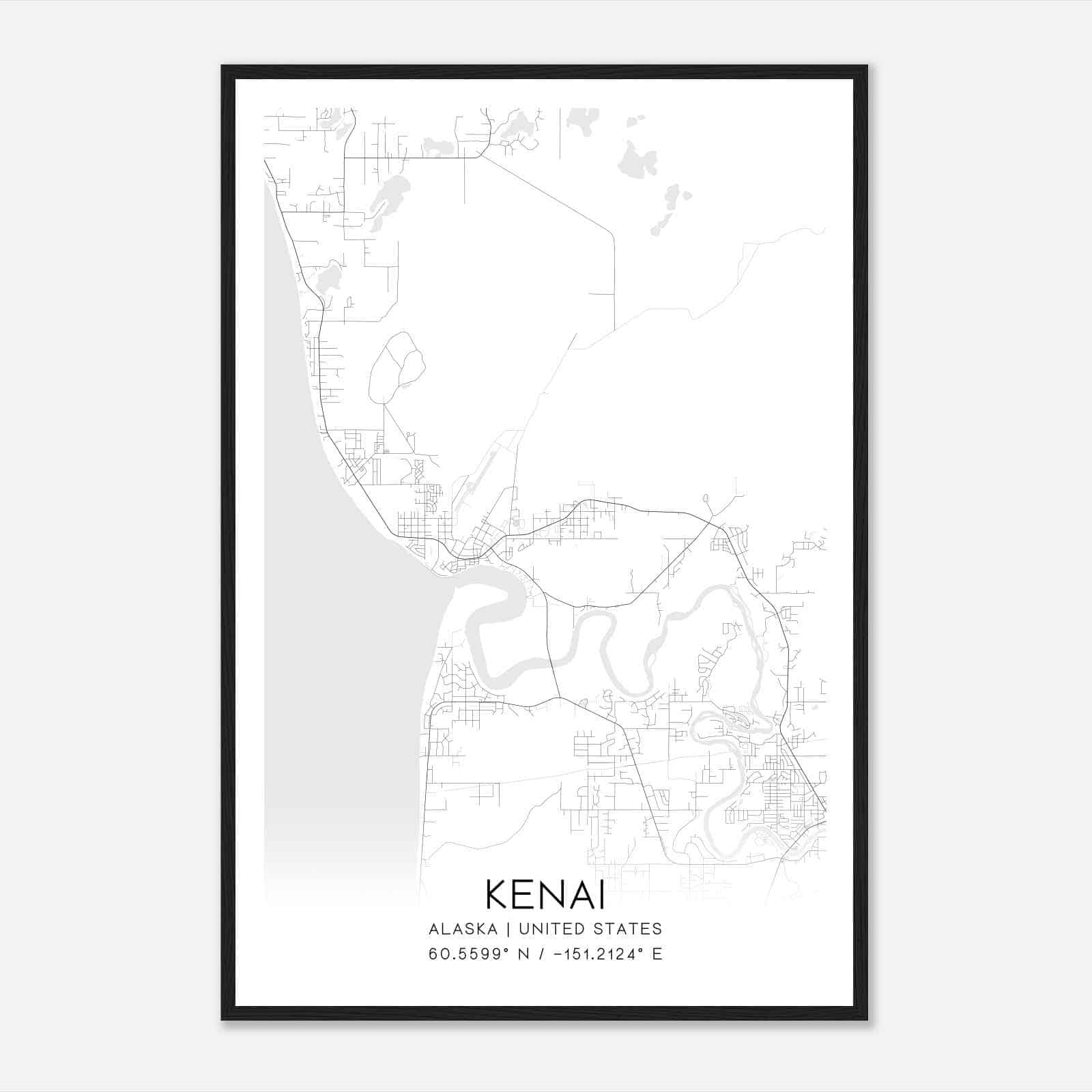 Kenai Alaska Map Poster, Modern Home Decor Wall Art Print