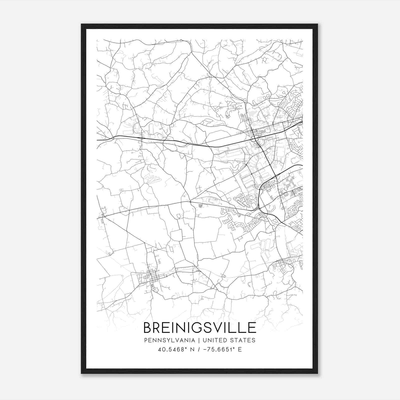Breinigsville Pennsylvania Map Poster, Modern Home Decor Wall Art Print