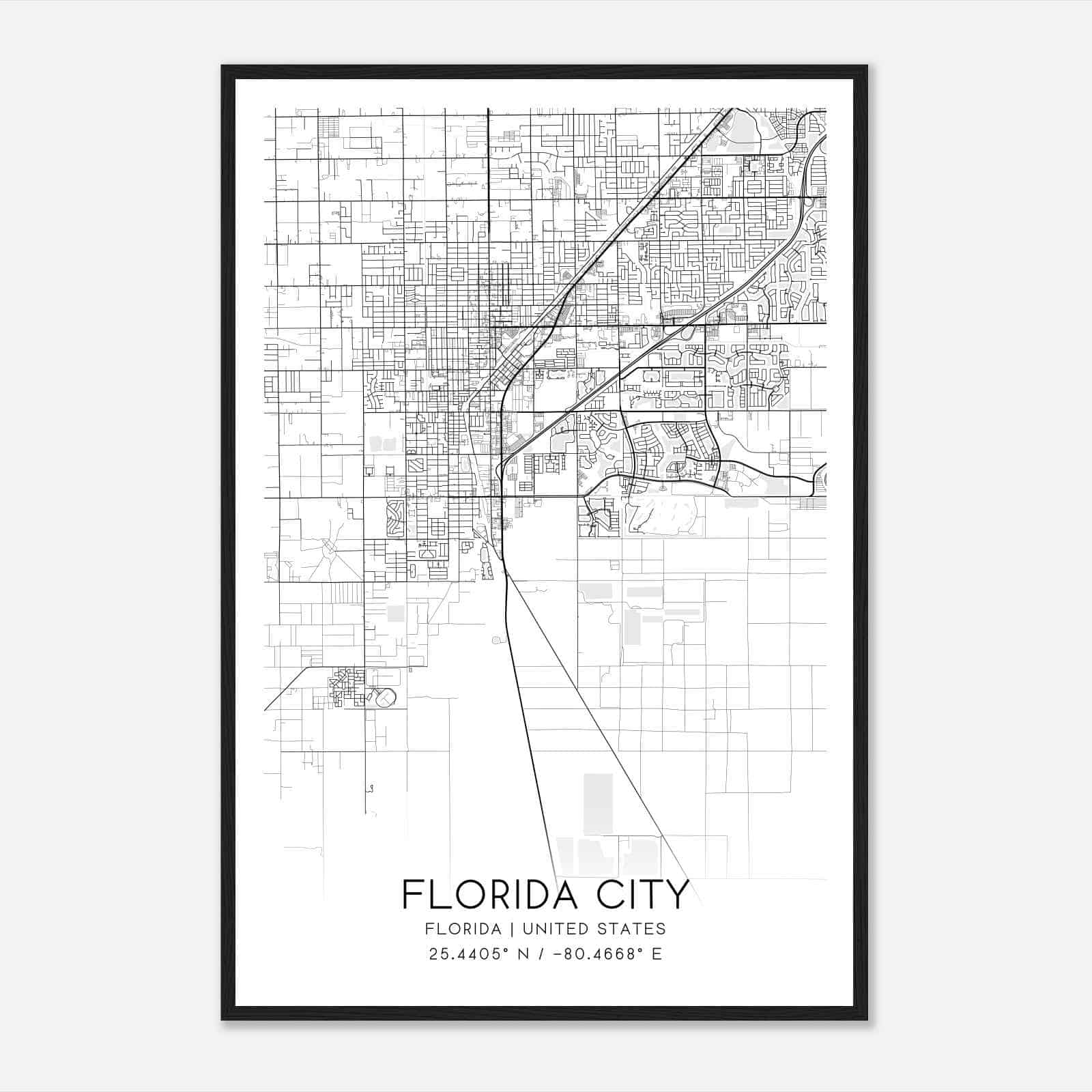 Florida City Florida Map Poster, Modern Home Decor Wall Art Print