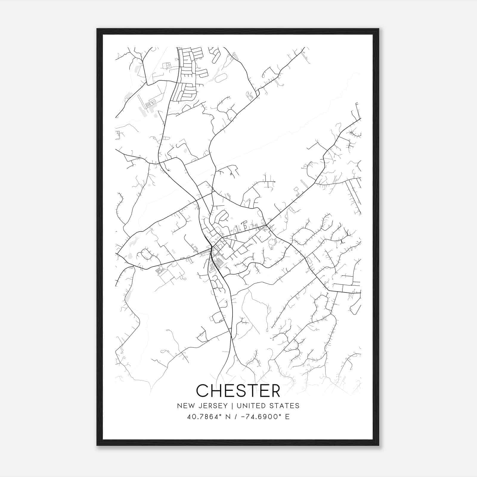 Chester New Jersey Map Poster, Modern Home Decor Wall Art Print