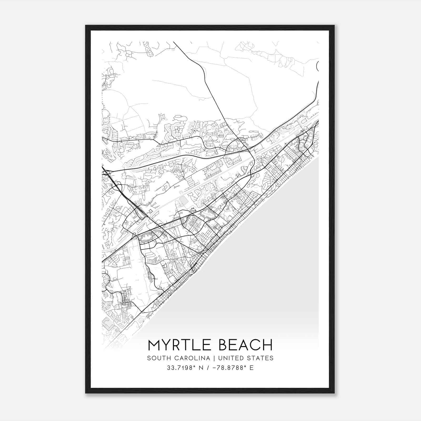 Myrtle Beach South Carolina Map Poster, Modern Home Decor Wall Art Print