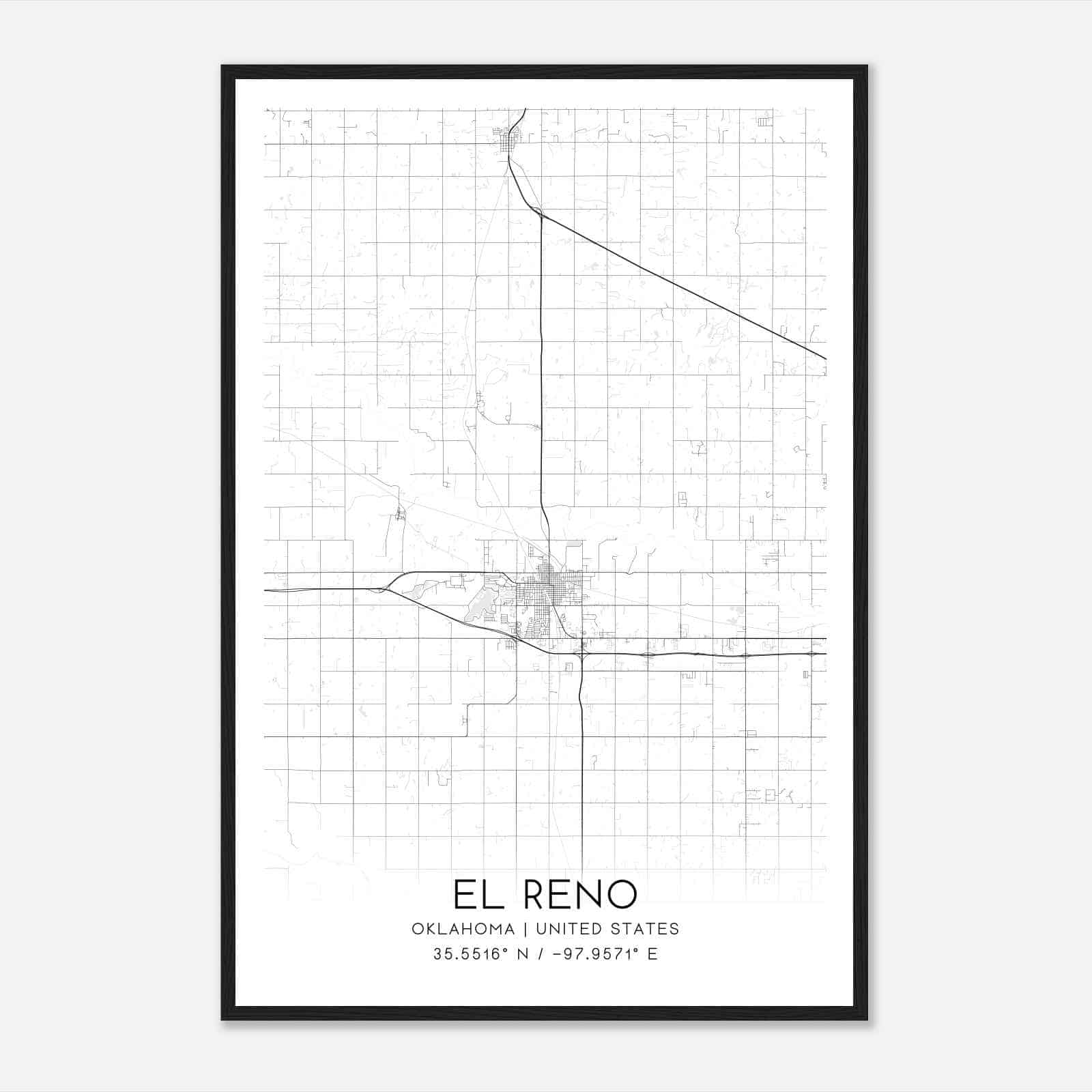 El Reno Oklahoma Map Poster, Modern Home Decor Wall Art Print