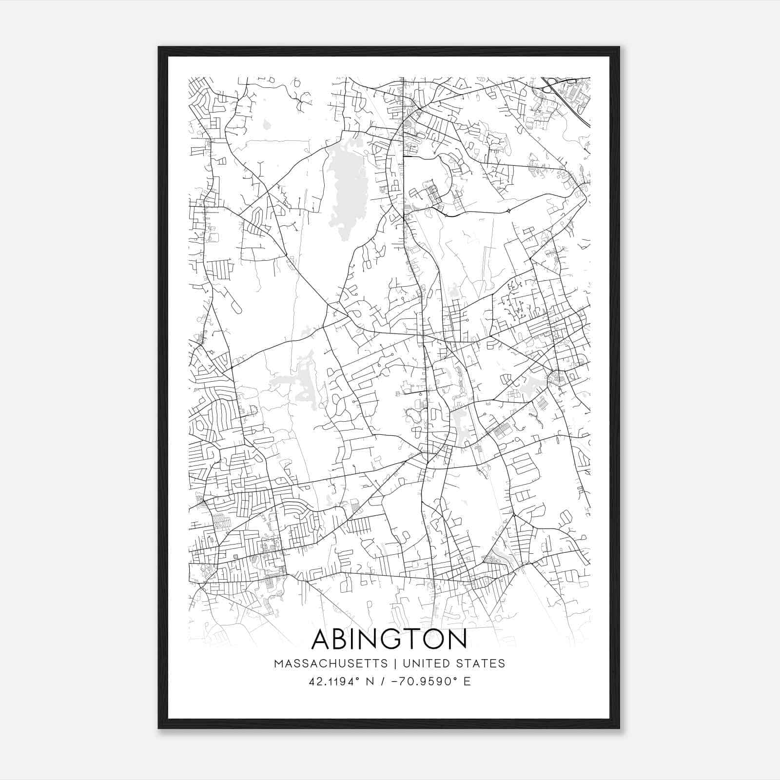 Abington Massachusetts Map Poster, Modern Home Decor Wall Art Print