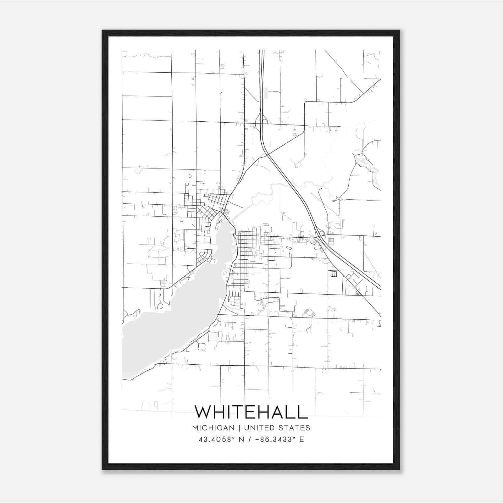 Whitehall Michigan Map Poster, Modern Home Decor Wall Art Print