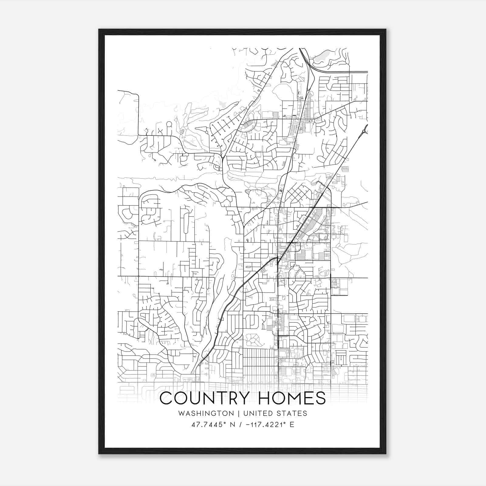 Country Homes Washington Map Poster, Modern Home Decor Wall Art Print