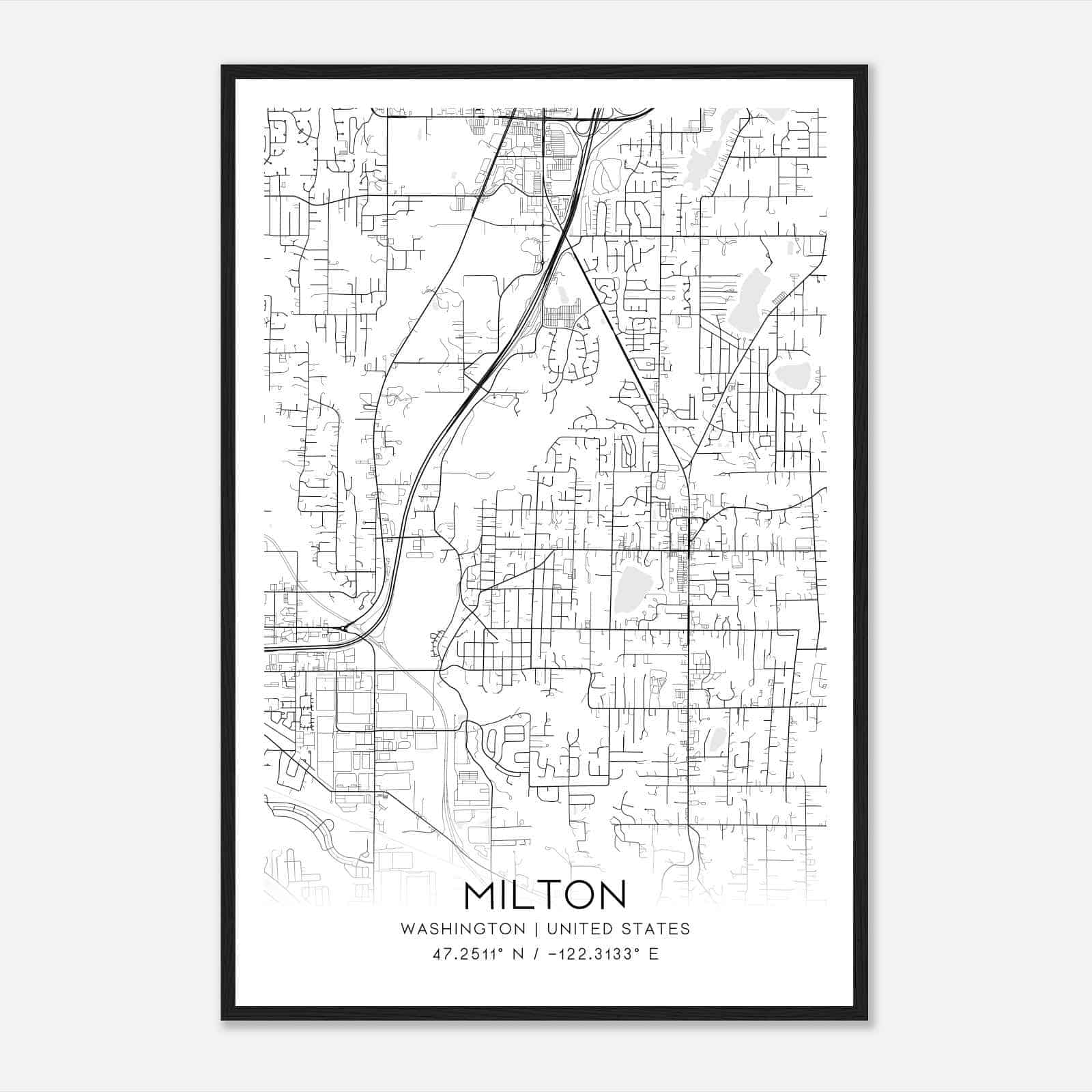 Milton Washington Map Poster, Modern Home Decor Wall Art Print