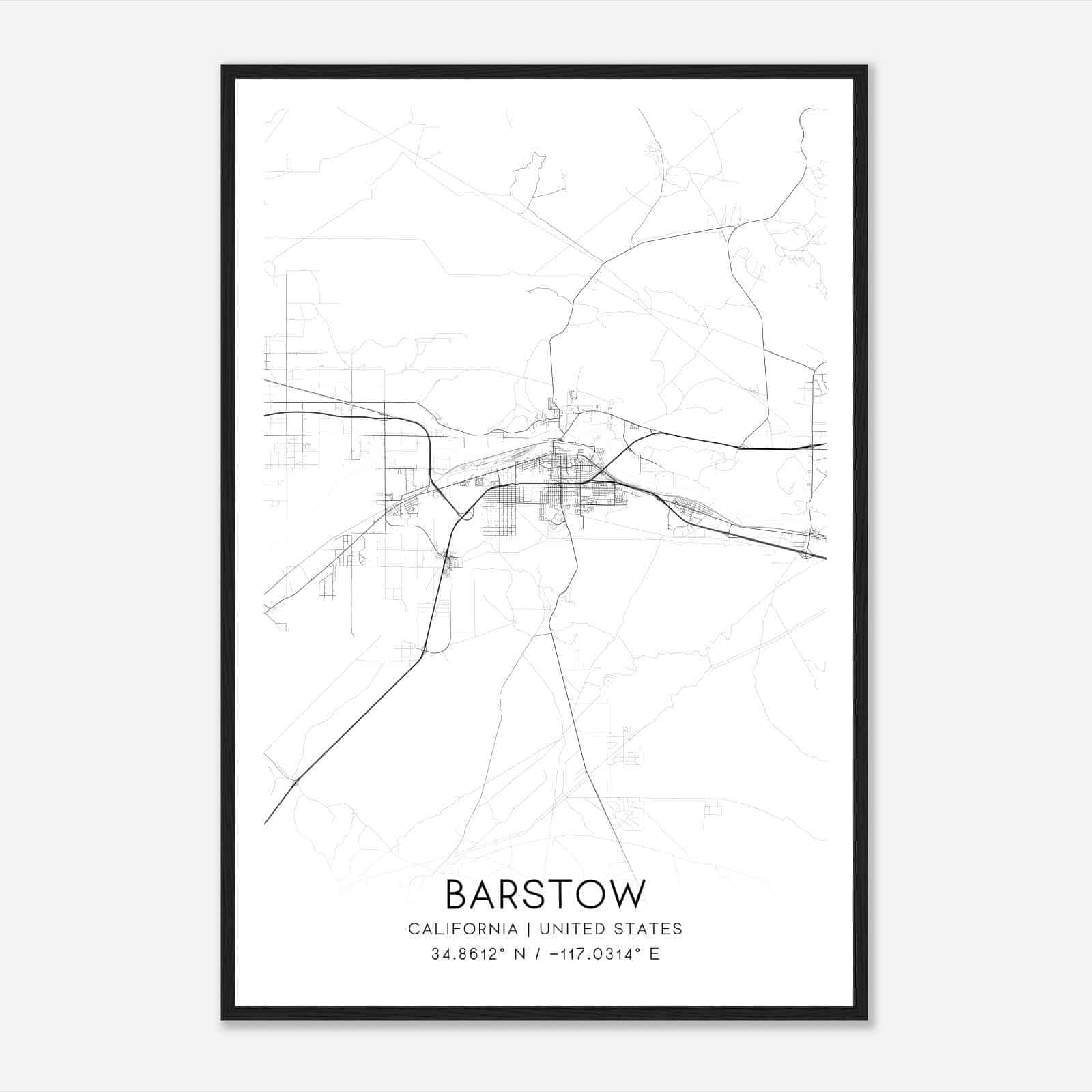 Barstow California Map Poster, Modern Home Decor Wall Art Print