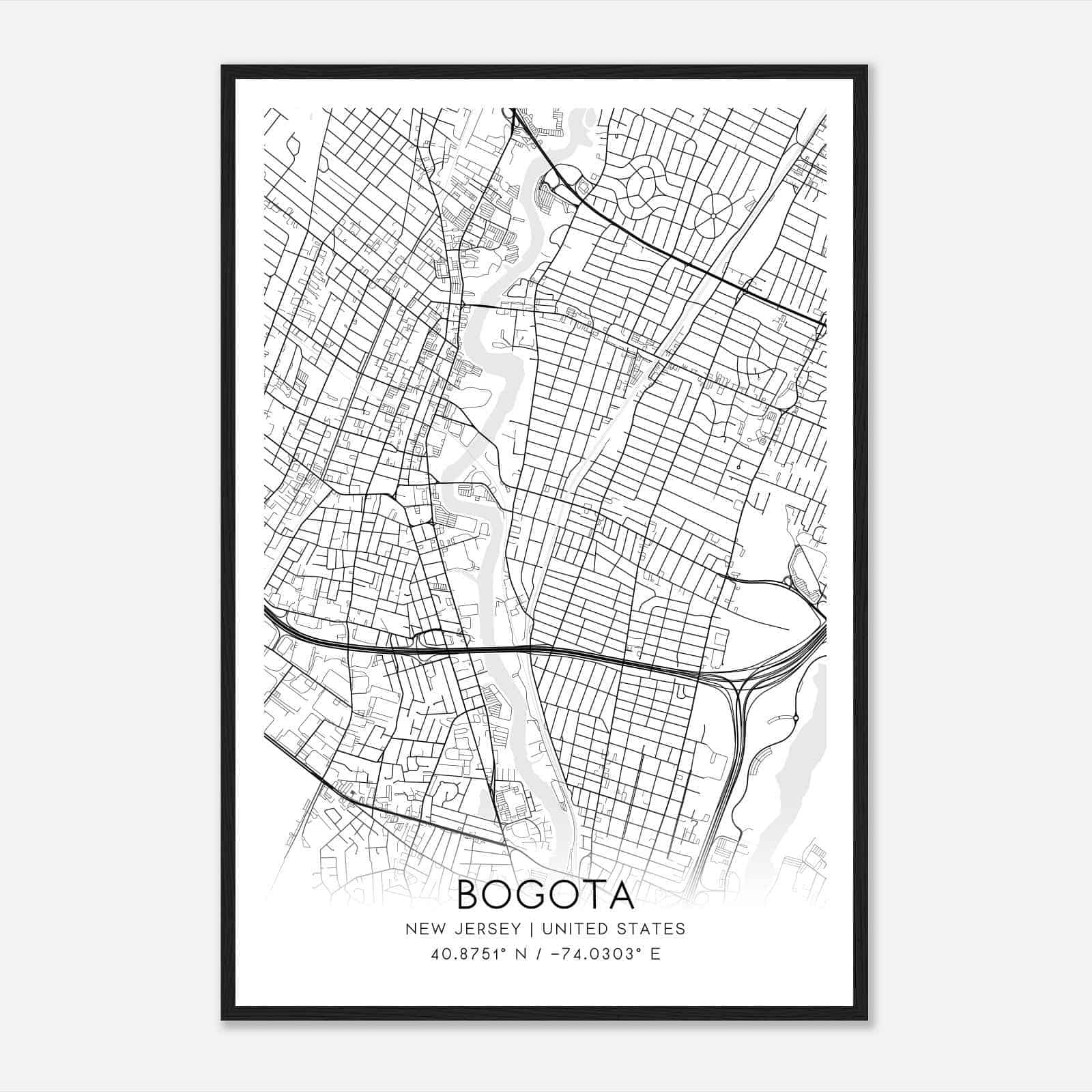 Bogota New Jersey Map Poster, Modern Home Decor Wall Art Print