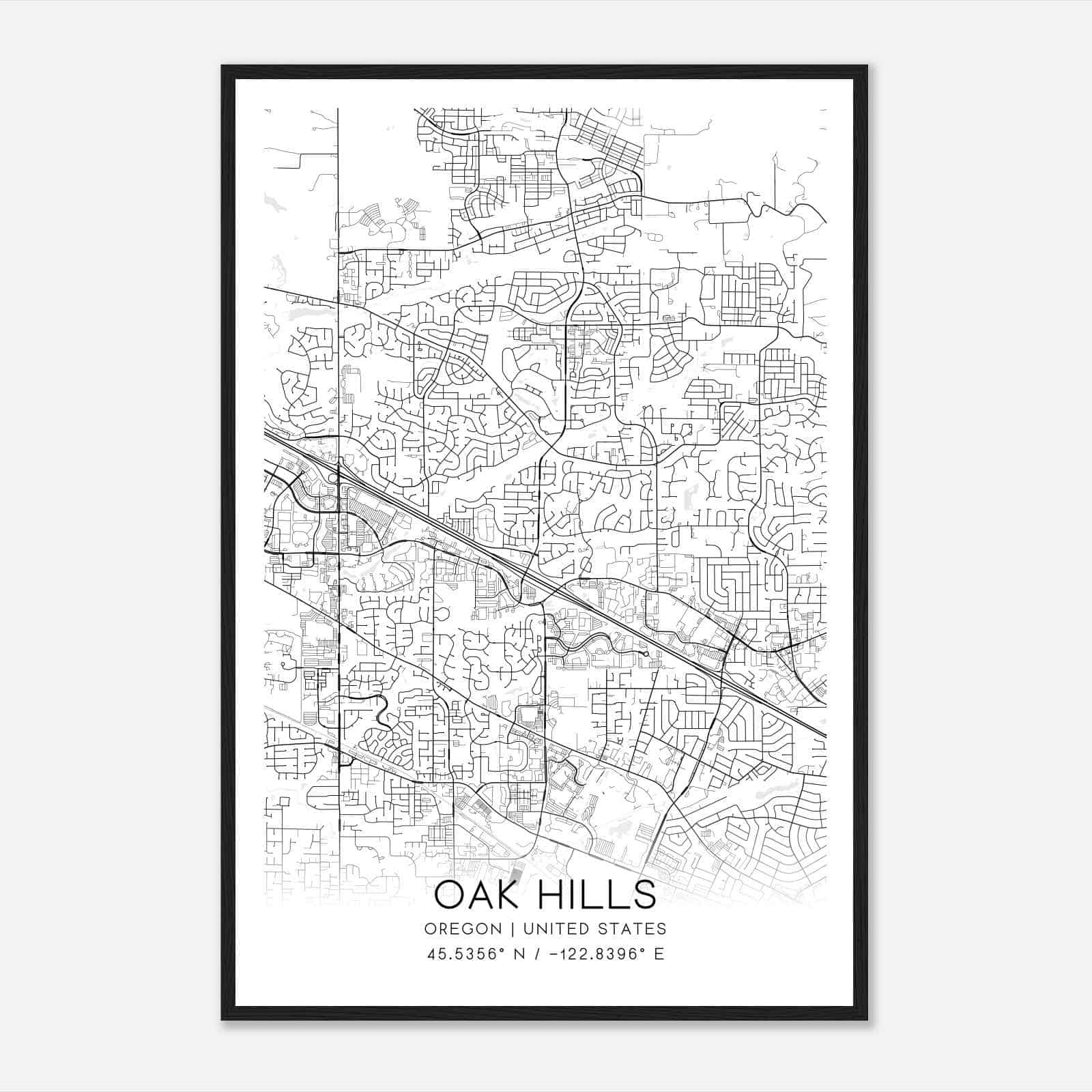 Oak Hills Oregon Map Poster, Modern Home Decor Wall Art Print